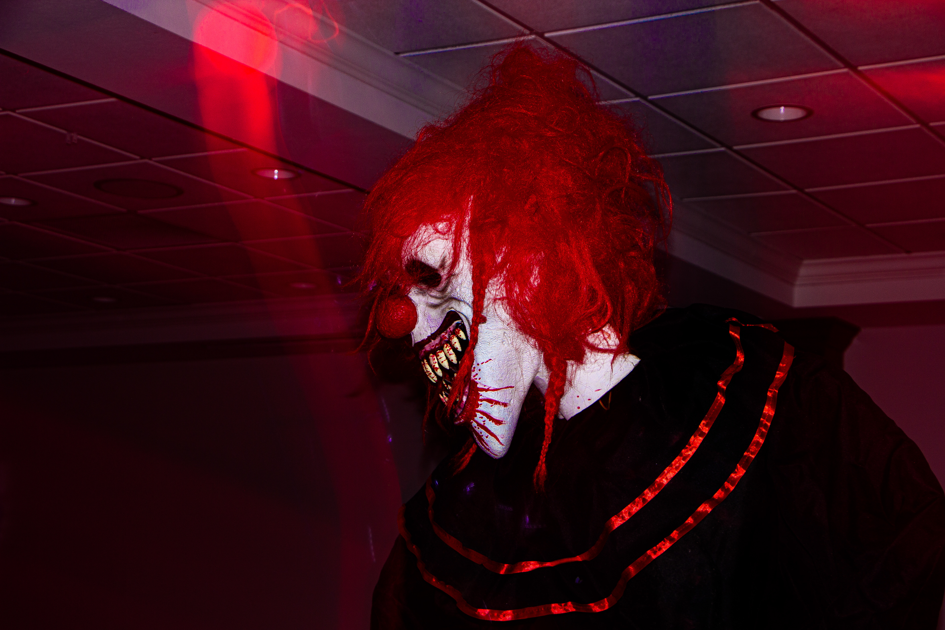 Crouchy, a large animatronic clown greeting students who dare venture into the Haunted House.