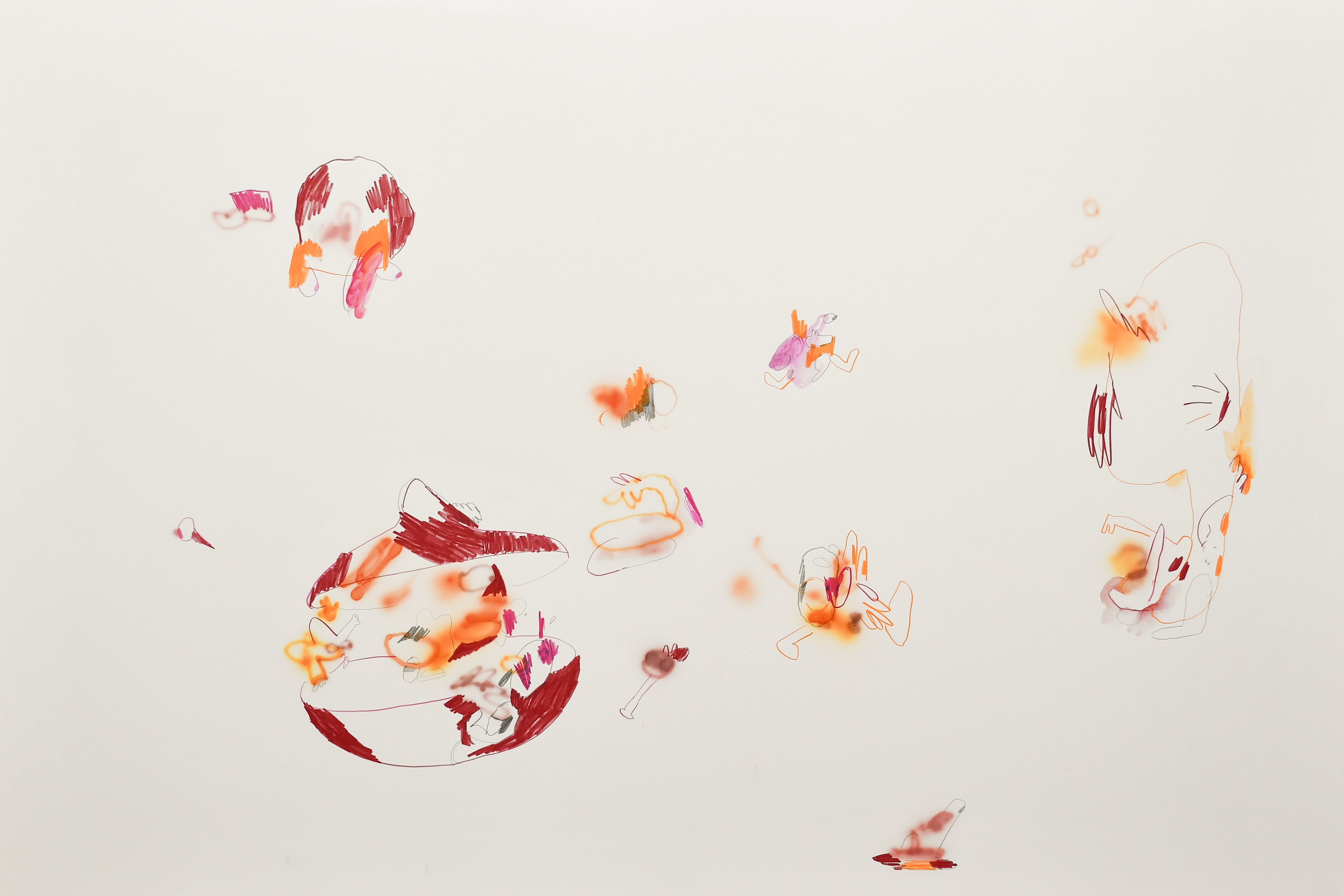 "How to Burn Out (In a Week)", Airbrush, Bleistift, Buntstift und Aquarell auf Papier, 70x100cm 2024