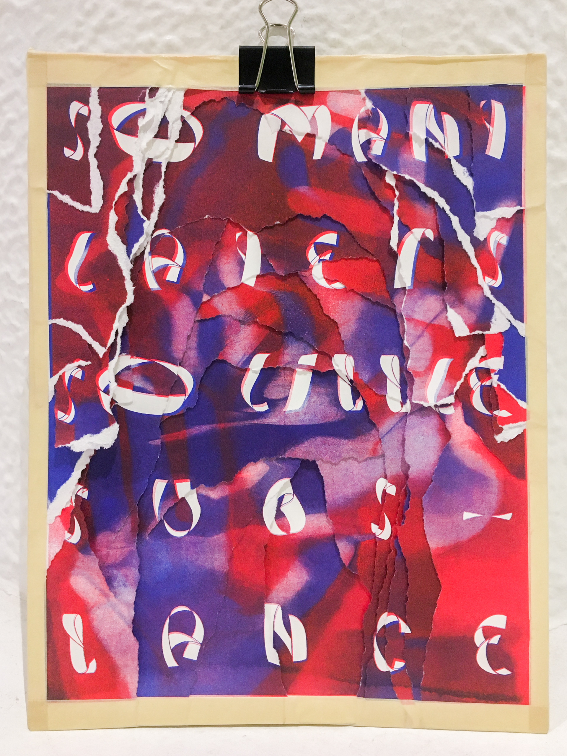 "So many layers, so little substance." Sculptural object made from 65lb cardstock, risograph ink, and masking tape. Piece 2/3.