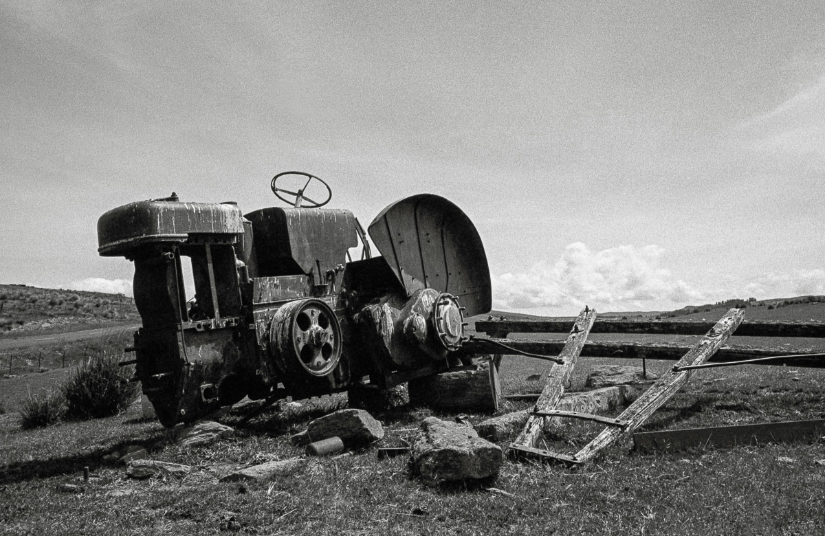 Remains of an old tractor near Macraes Flat, North Otago, 1983