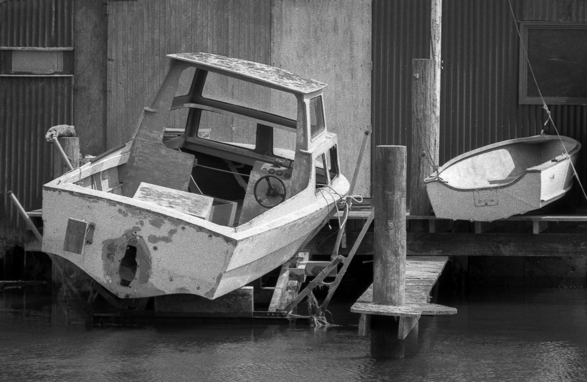Boat on slipway at Hutt Estuary, Petone, 2016