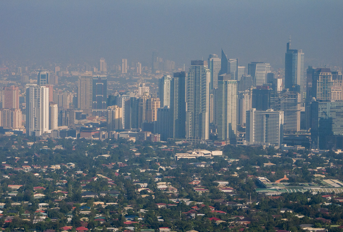 Highrise buildings in Makati, Metro Manila from the air, 2013