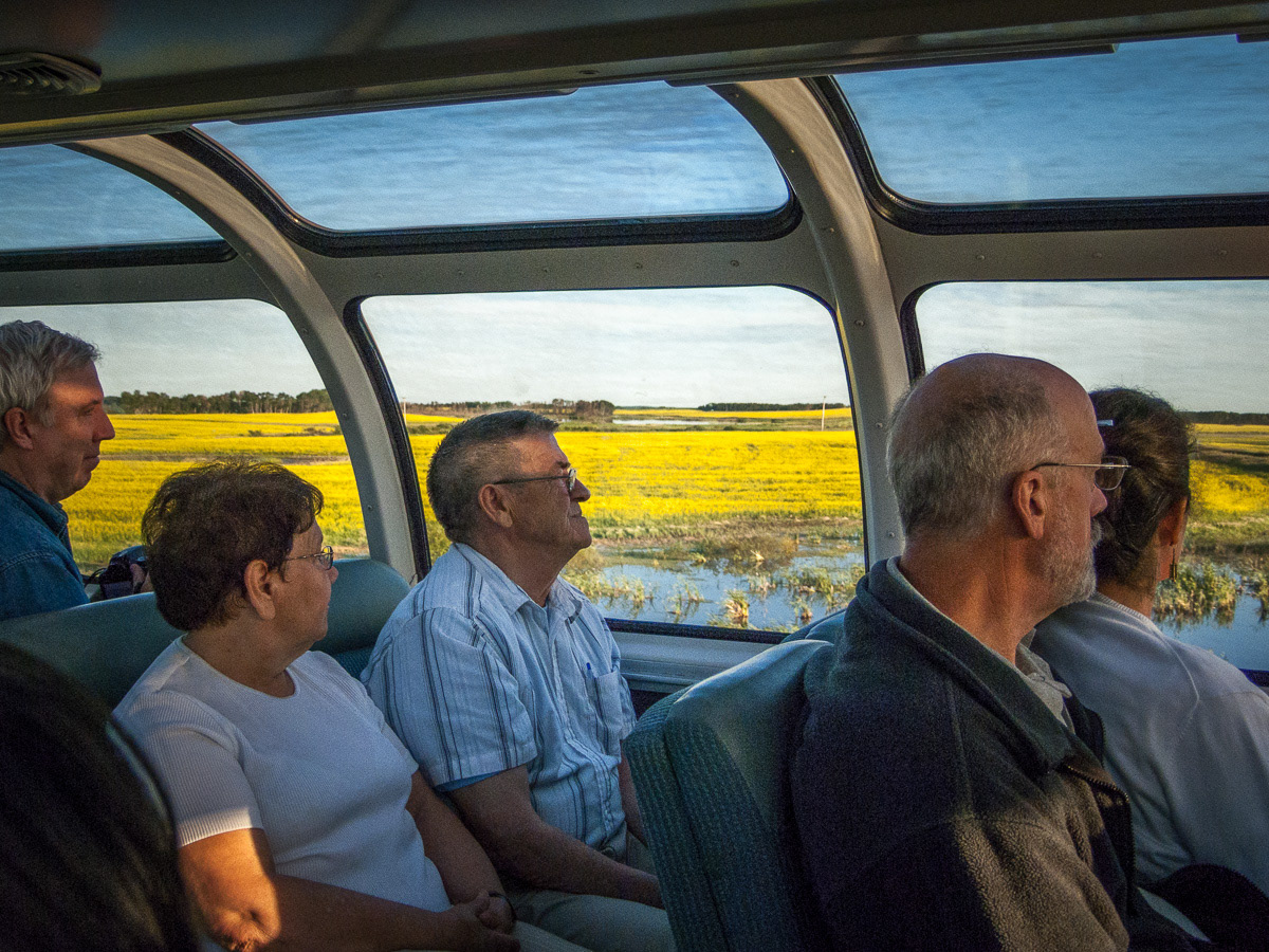 Passengers enjoying the view while passing through Saskatchewan on 'The Canadian', 2011