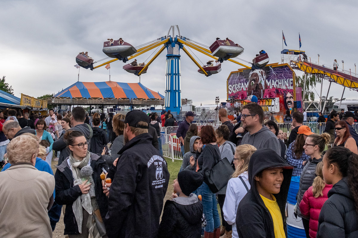 Crowds and merry-go-round at the Clareville A&P Show, Carterton, 2018