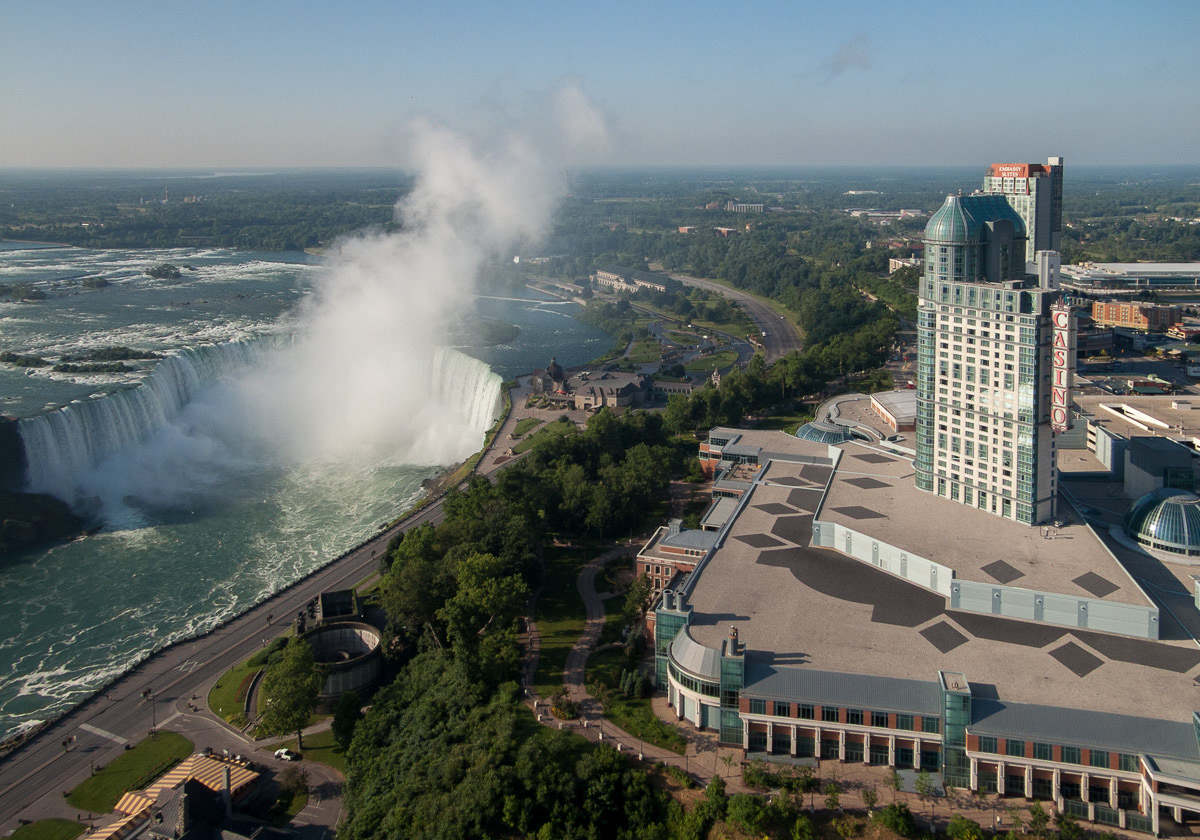 Niagara Falls beside Fallsview Casino and hotel, as seen from the Skylon Tower, 2011