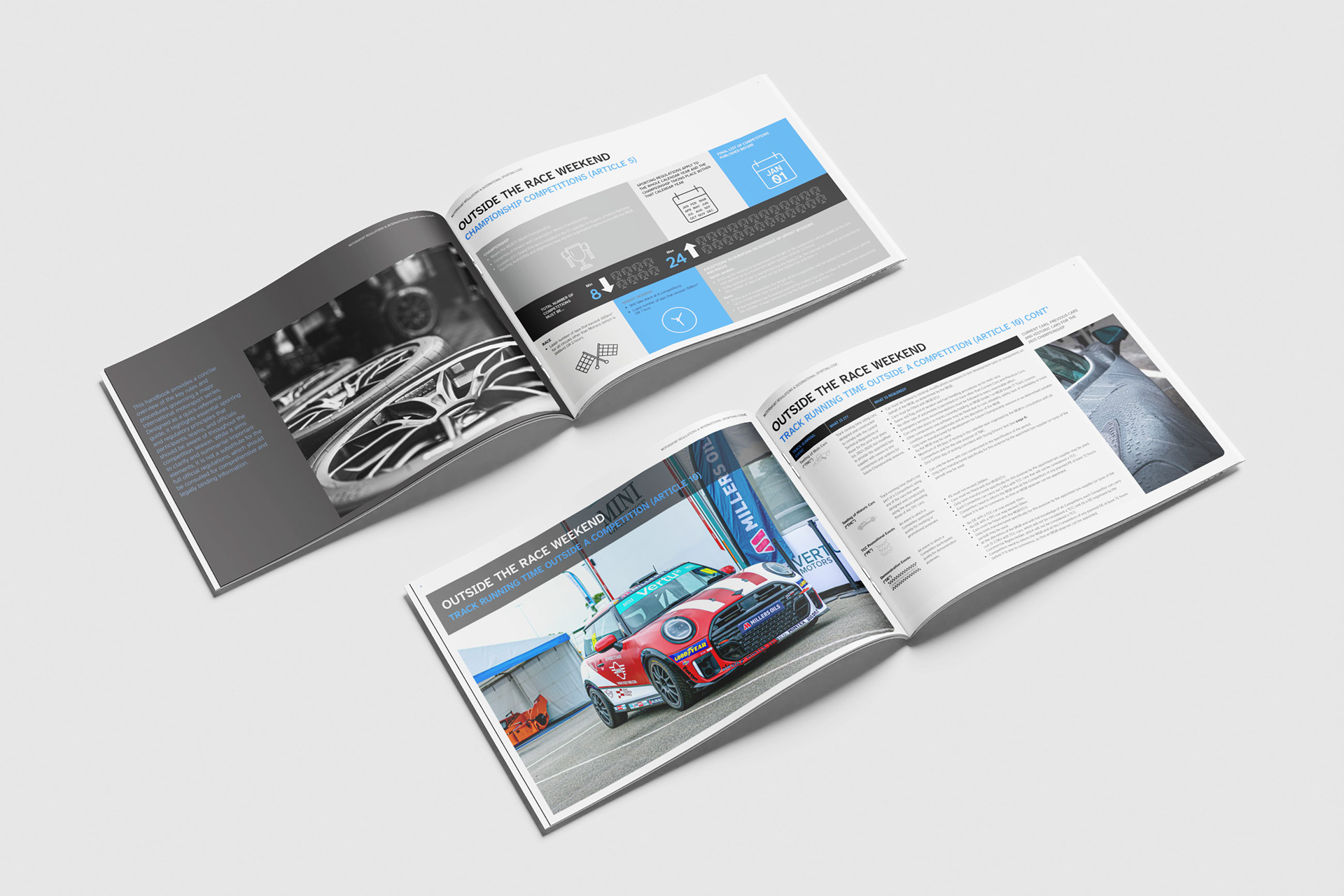 Motorsport brochure spreads
