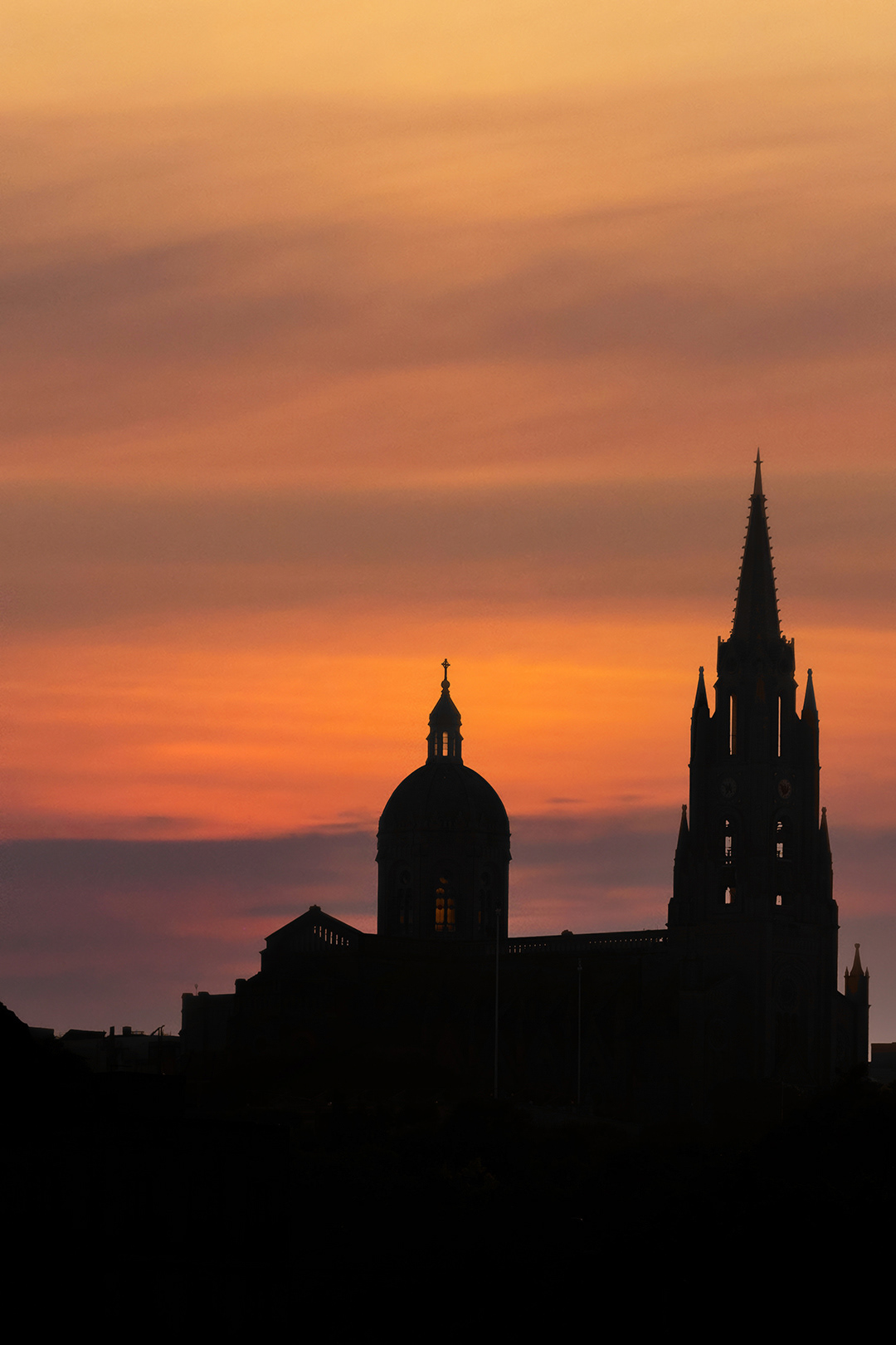 Silhouette of church in Gozo, Malta