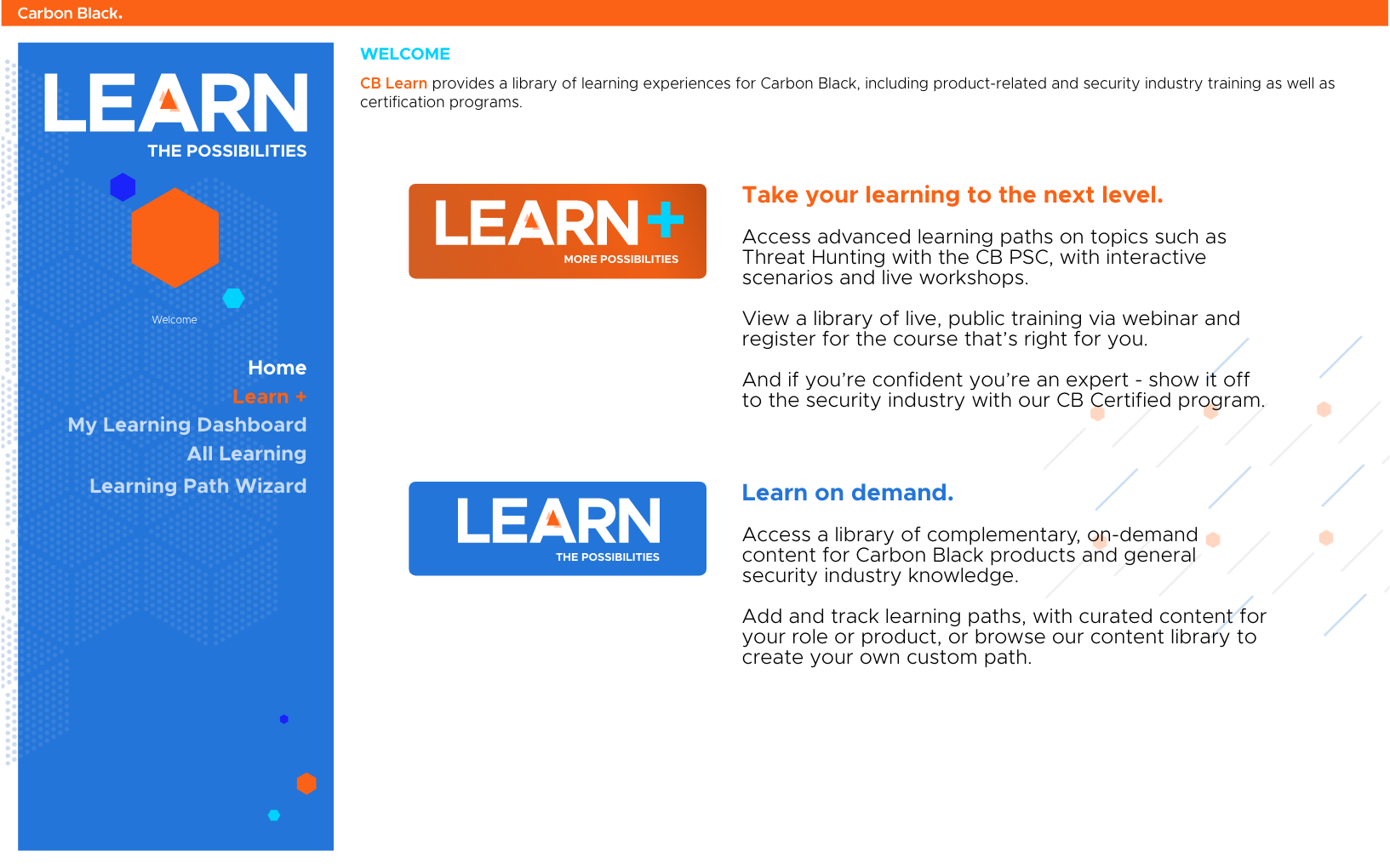 Branding for advanced learning options, available to add on - providing the ability to monetize training.