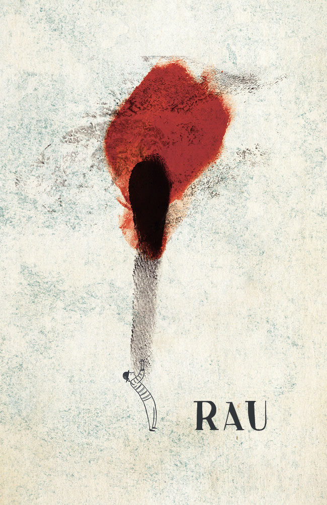 Elegant Illustration of a person holding a gigantic match that is lit. Minimalistic style.