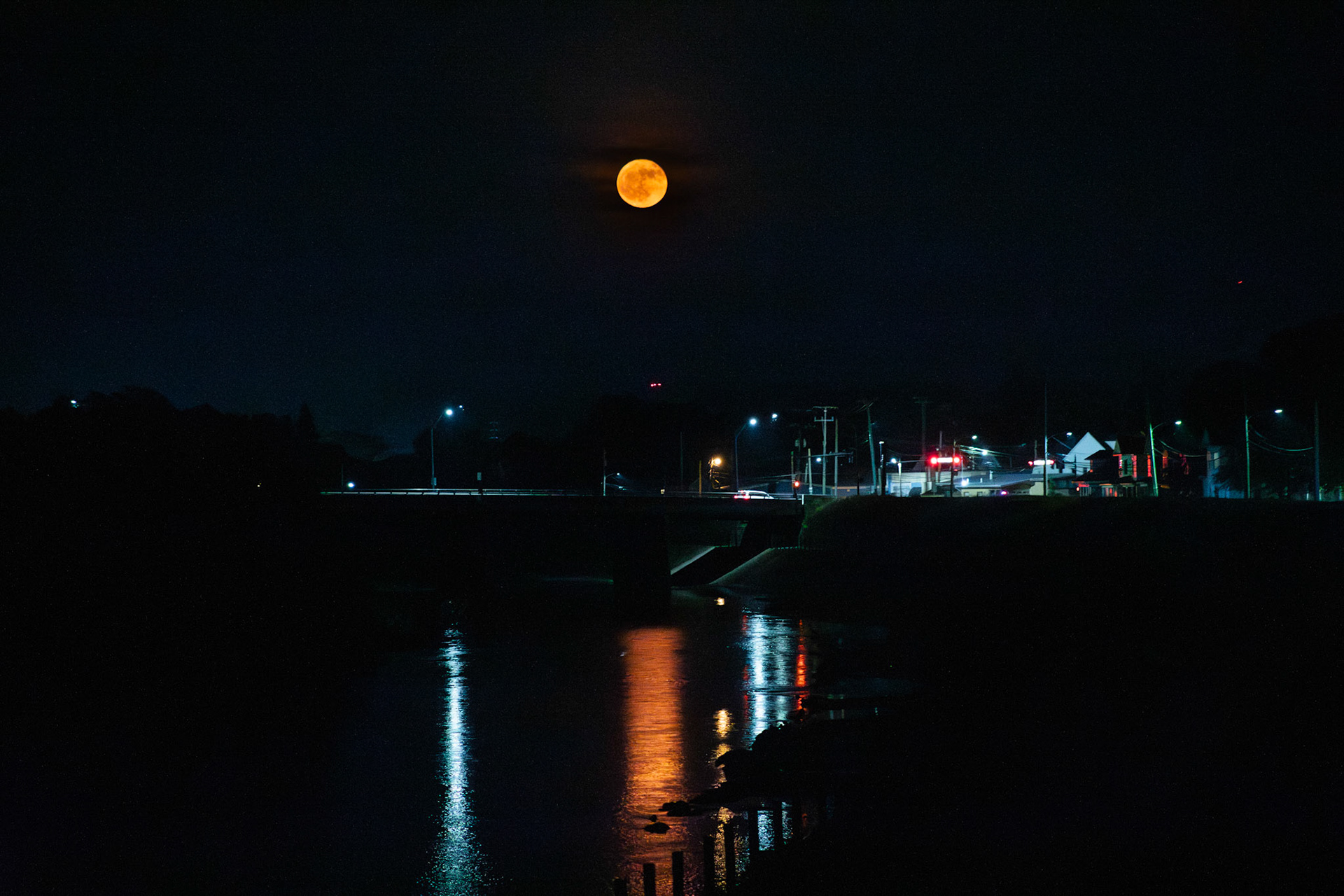 Strawberry Moon Reflection over Piqua, OH. 2025. Digital Photograph.