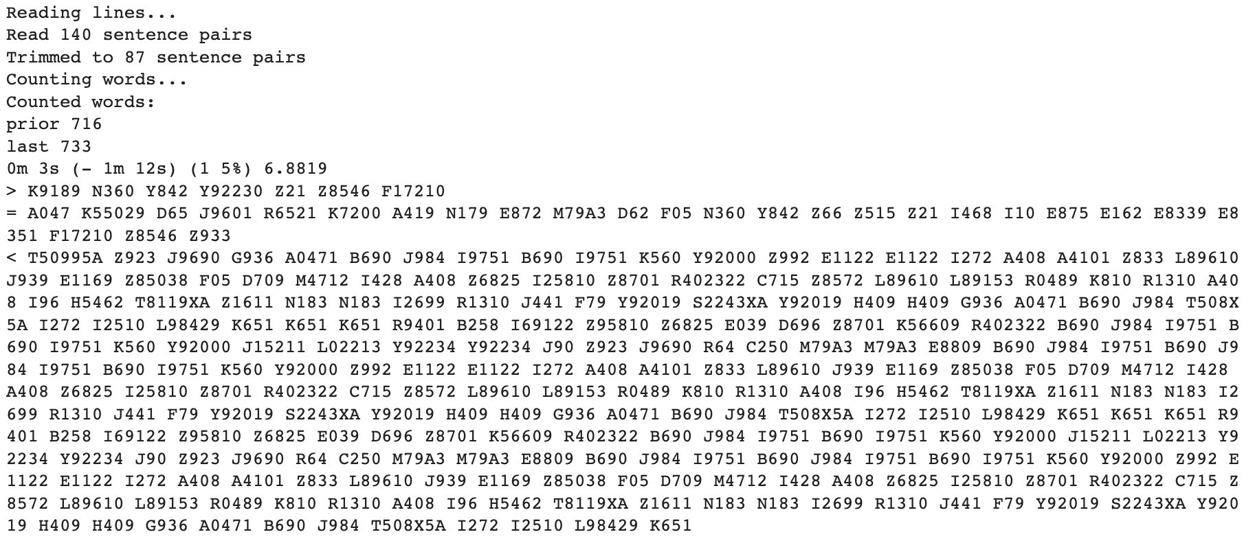 Output of sequence to sequence encoder decoder model, list of ICD-10 medical codes