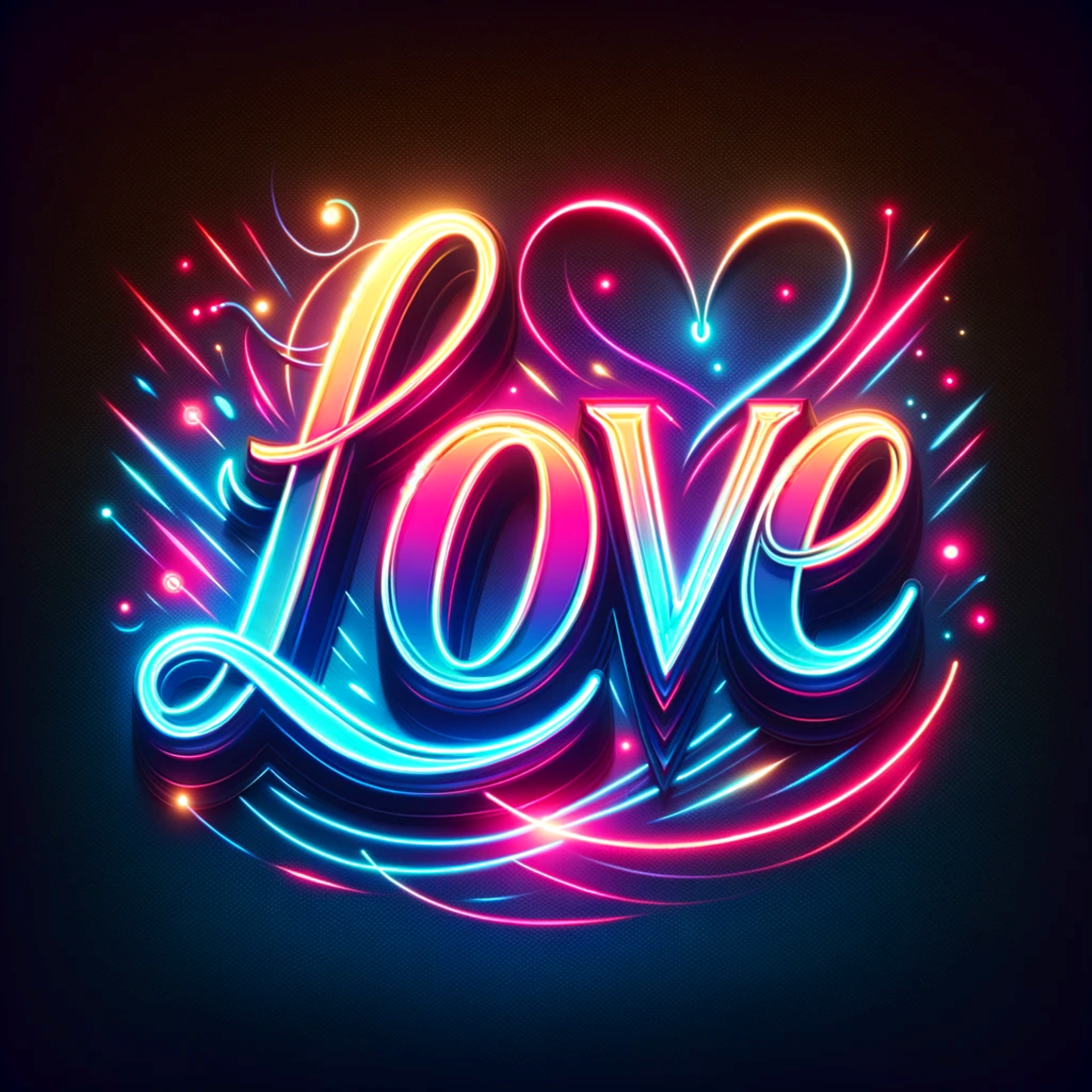 Neon Love Glow: Ignite the passion with this radiant display of the word 'LOVE', crafted in brilliant neon colors that shine with warmth and excitement. A true symbol of affection and vibrant joy.