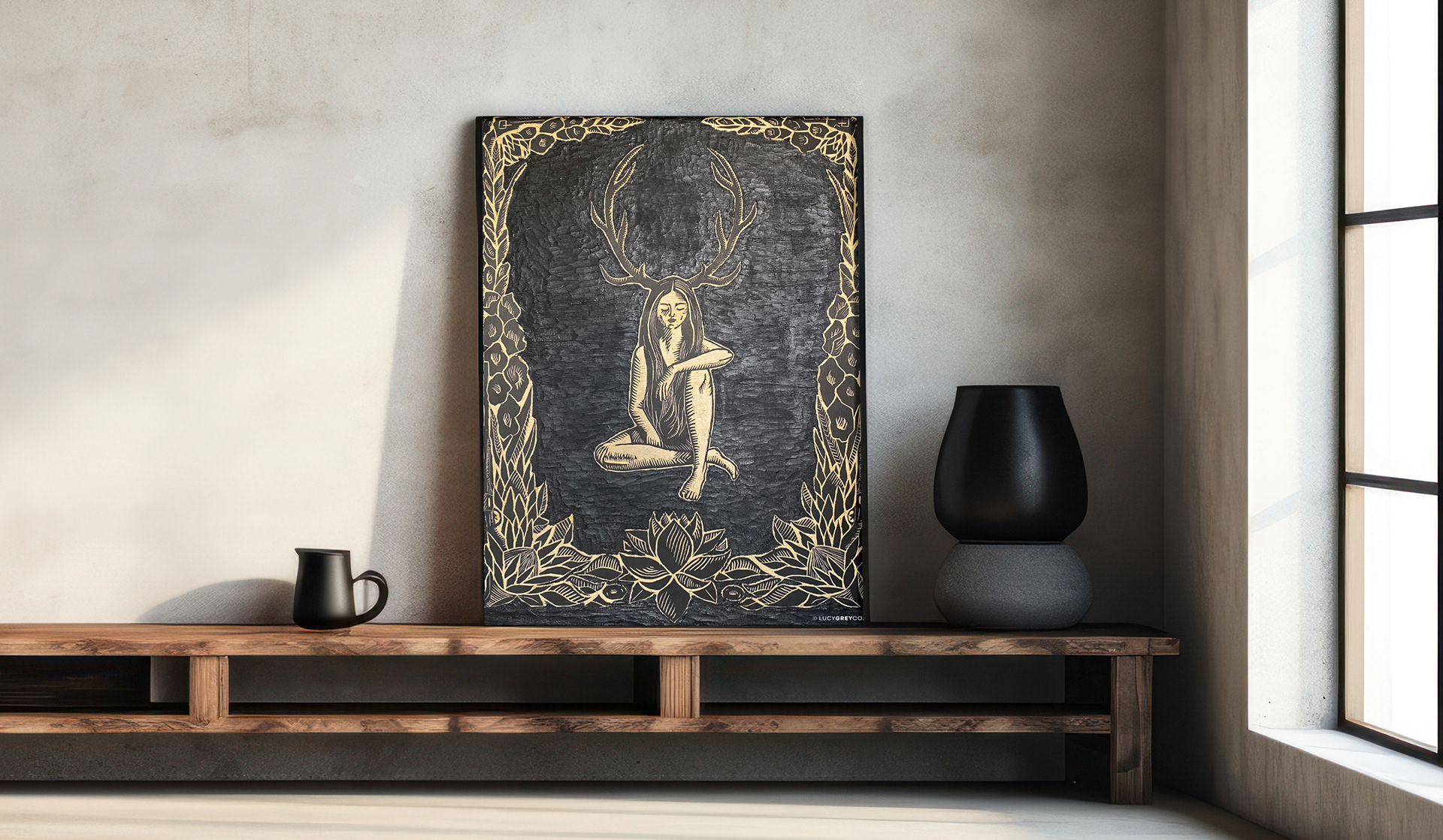 "Prey Tell" Award Winning, Inked Woodcut