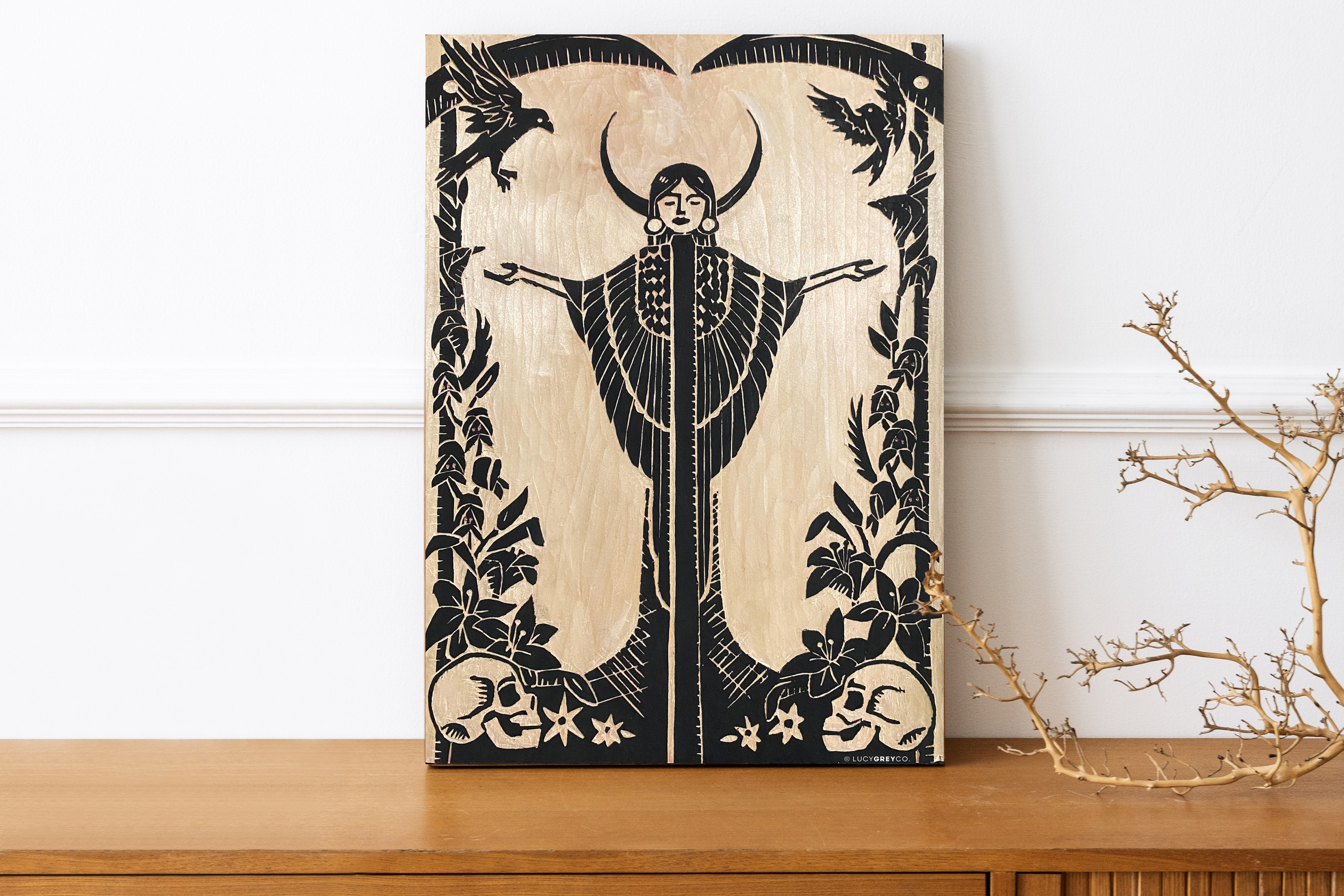 "Songbirds" Inked Woodcut