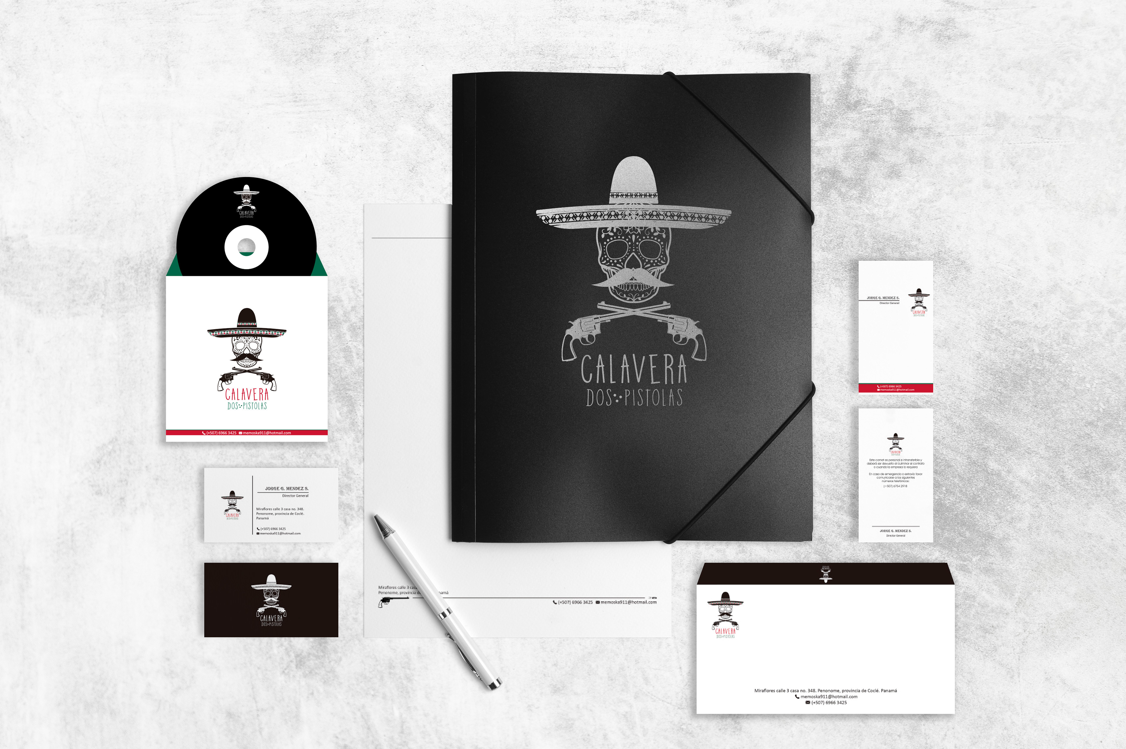 Papelería corporativa para empresa Calavera Dos Pistolas