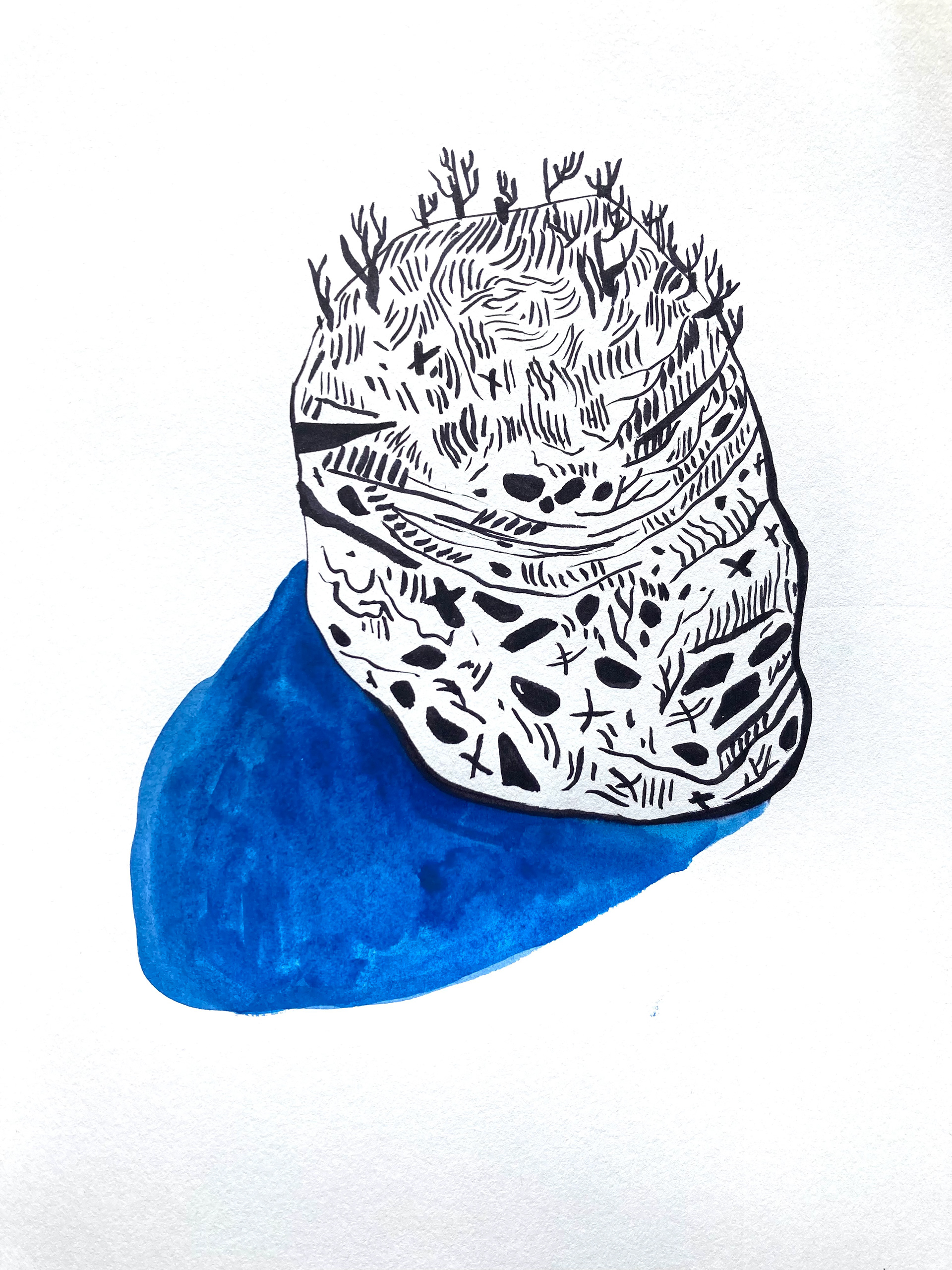 ink and watercolor study, 2022, 4"x4"