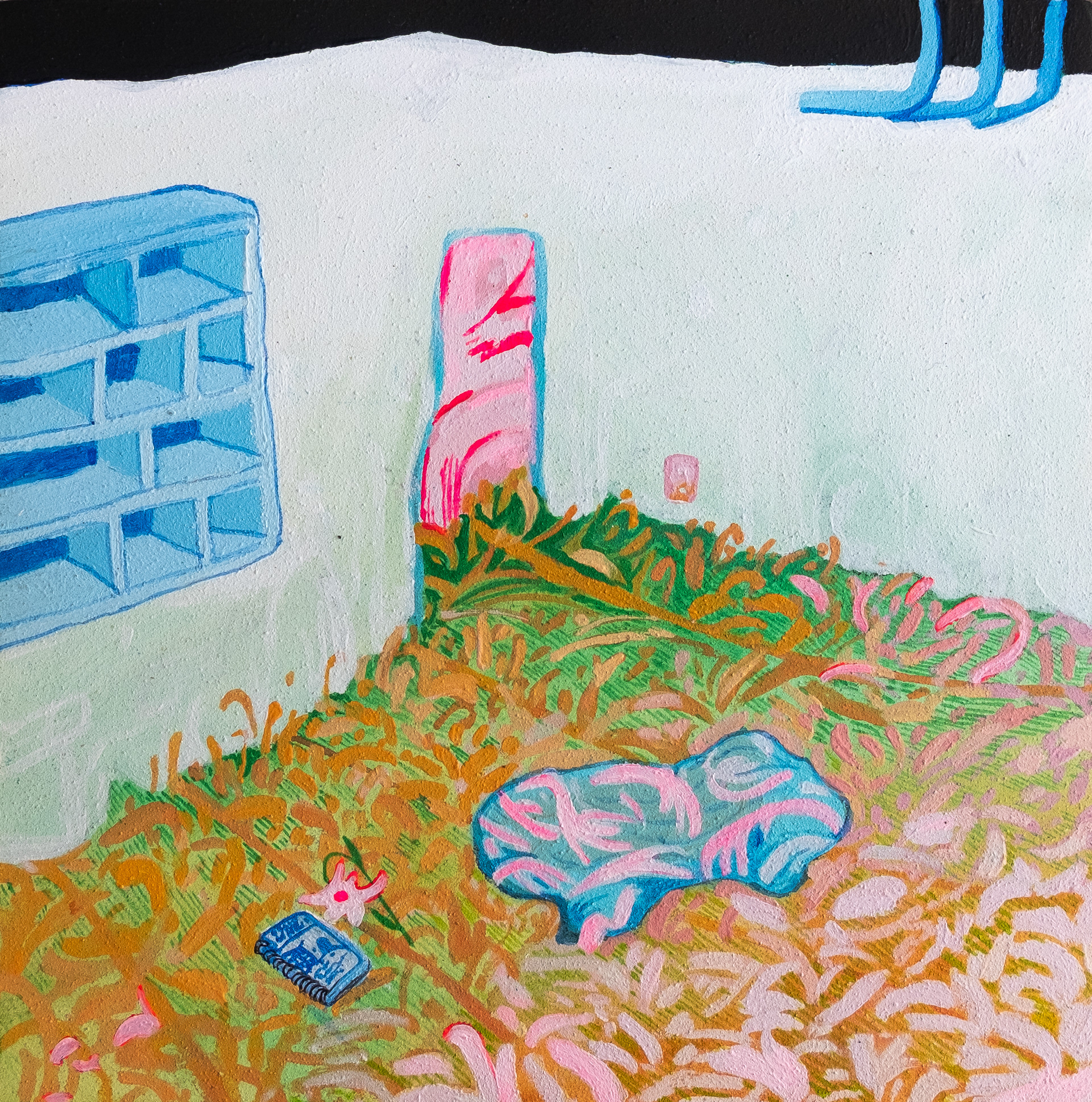 Out Of Office, 2026, 8"x8", acrylic on board.