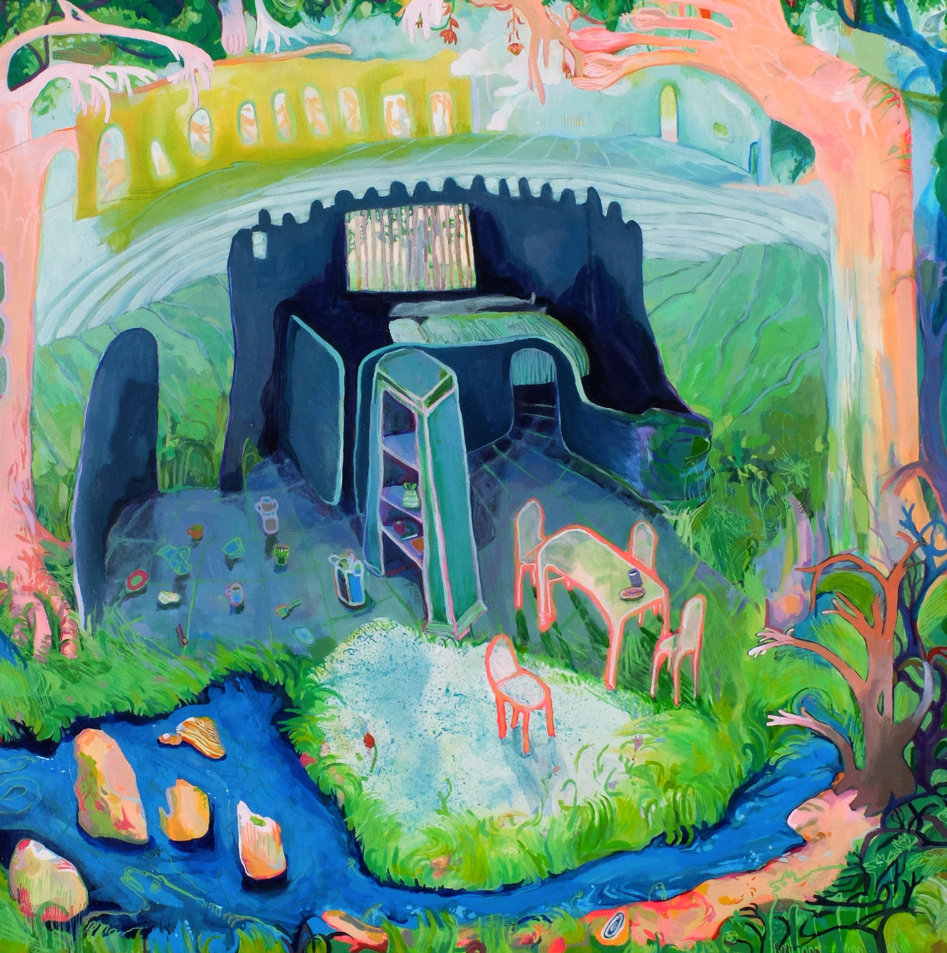 The Composition, 2025, 30"x30", acrylic and ink on canvas.