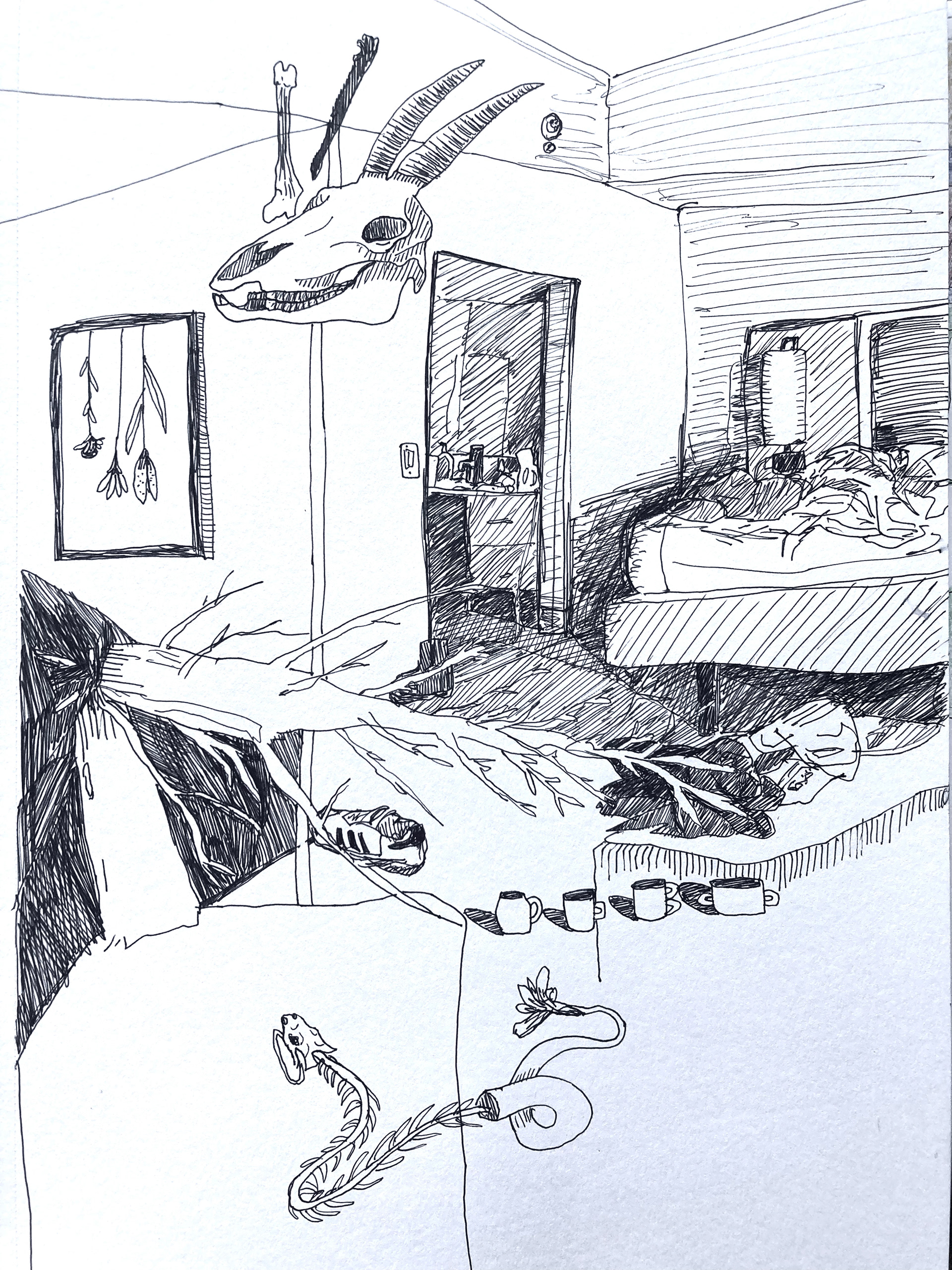 Room 238, 2023, ink on paper, 16"x12"
