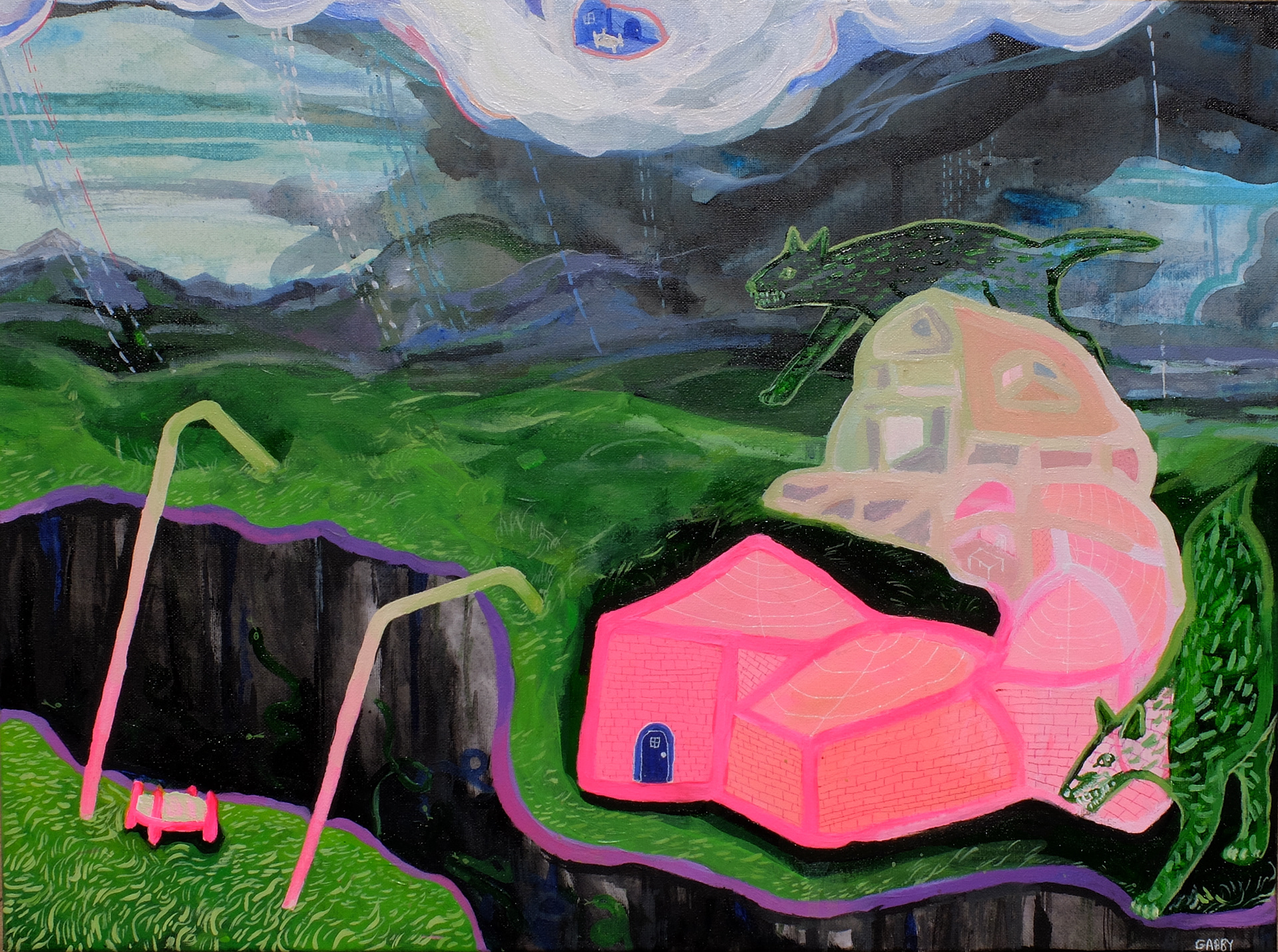 Chasm, 2021, 18”x24”, acrylic and ink on canvas.