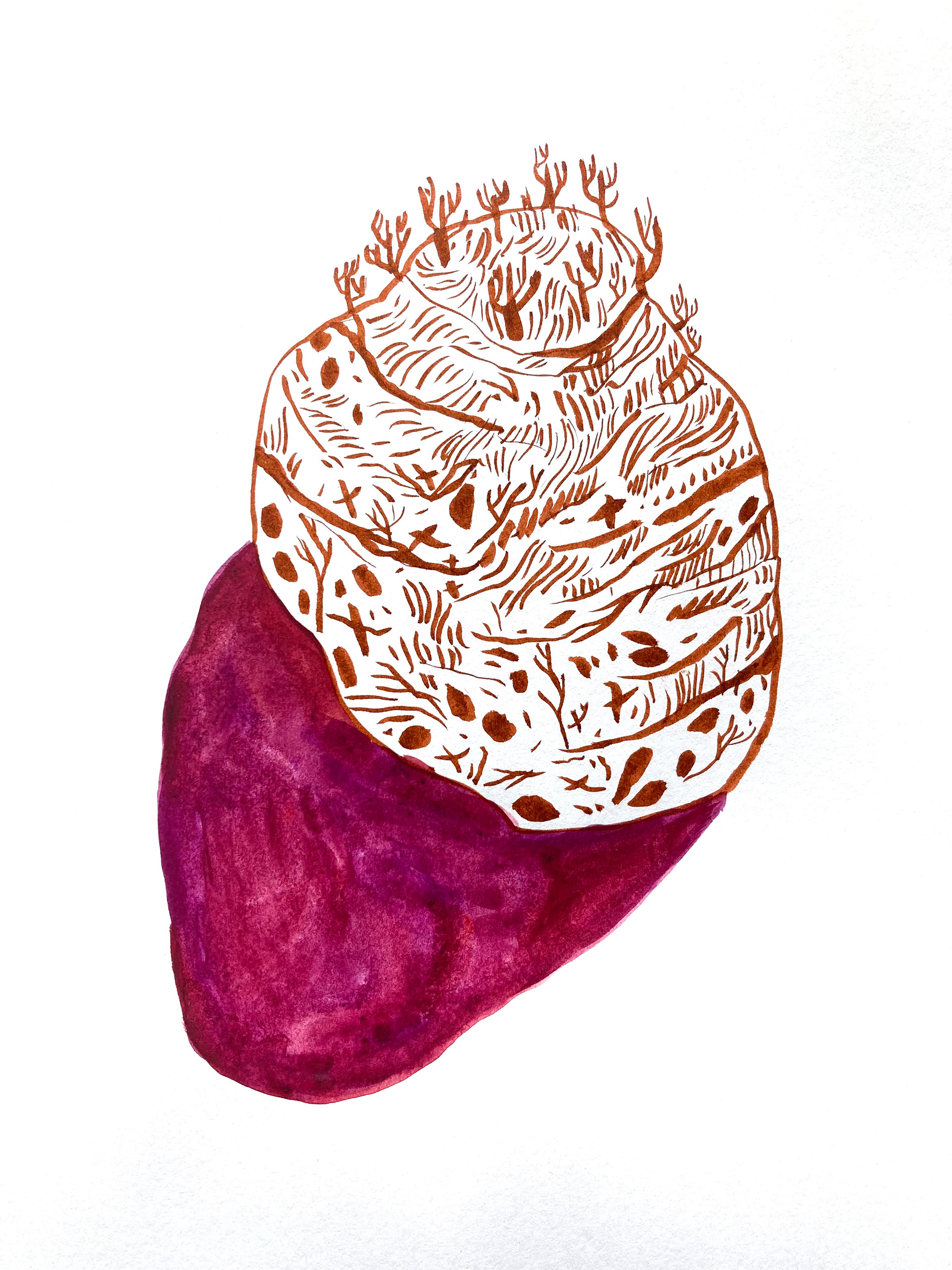 ink and watercolor study, 2022, 4"x4"
