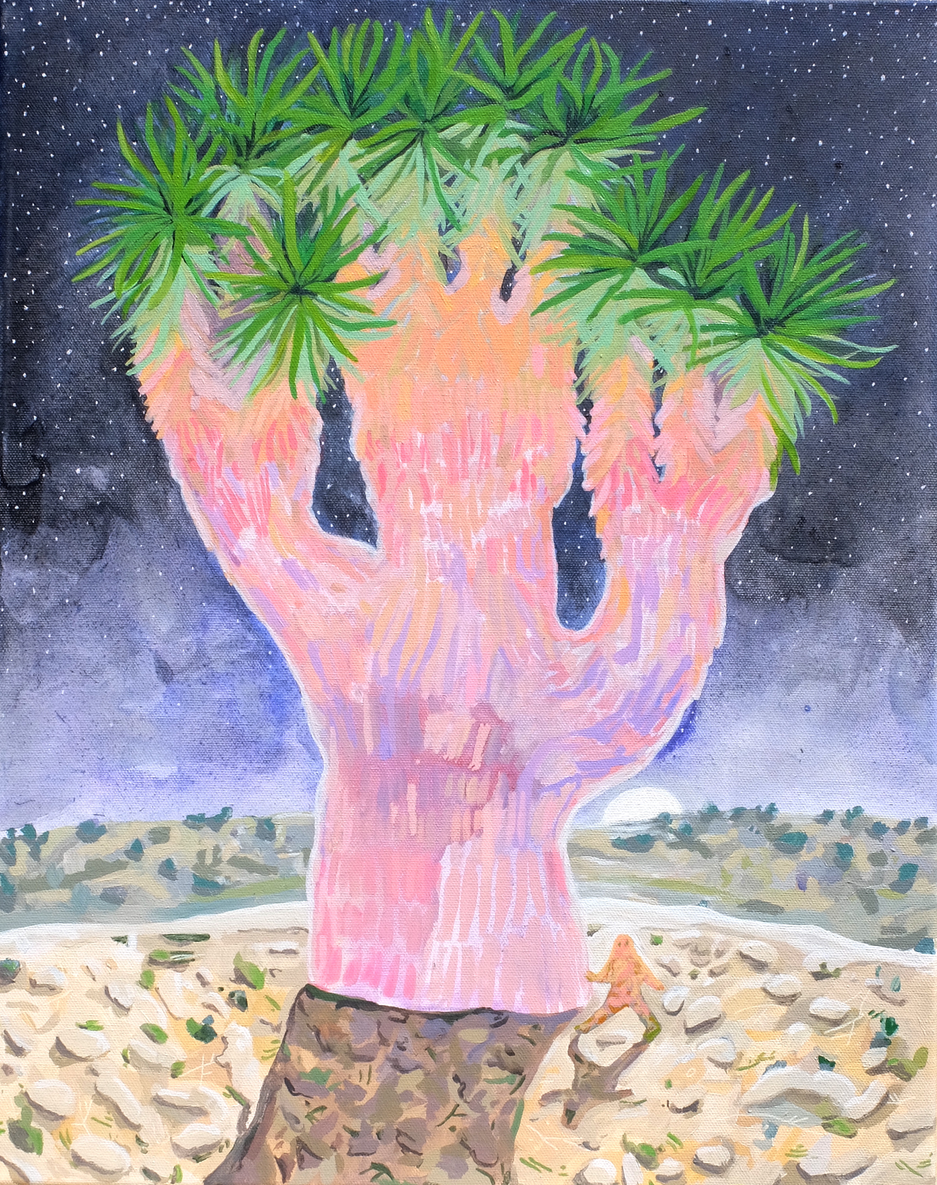 Night Walk, 2023, 20"x16", scrylic and ink on canvas.