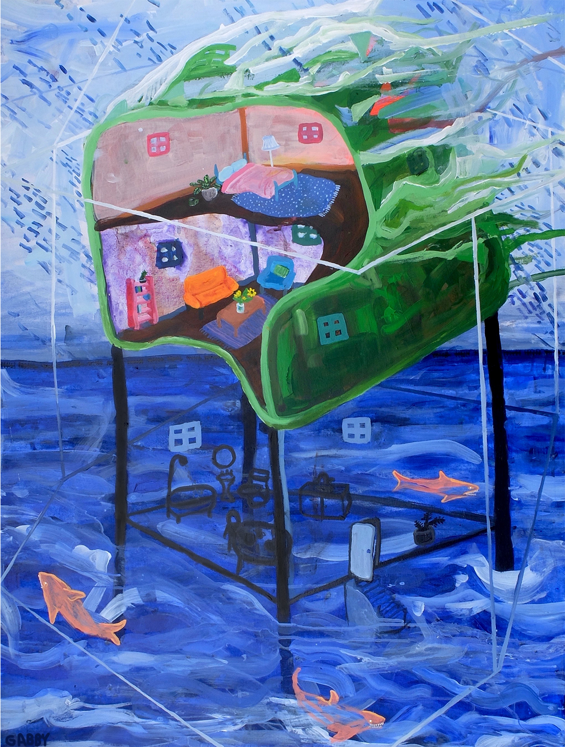 Not Home Anymore, 2020, 40"x30",  acrylic on canvas. 