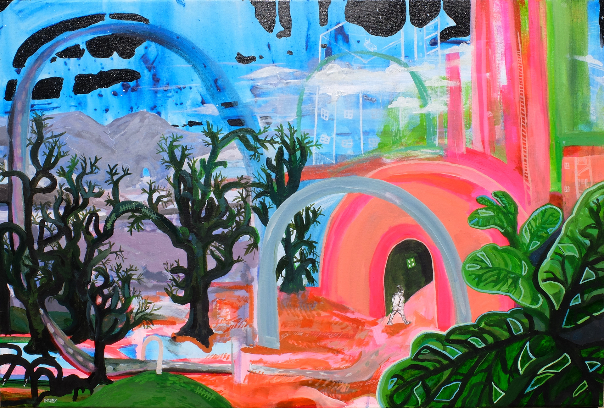  Over Time, 2021, 24”x36”, acrylic and ink  on canvas. 