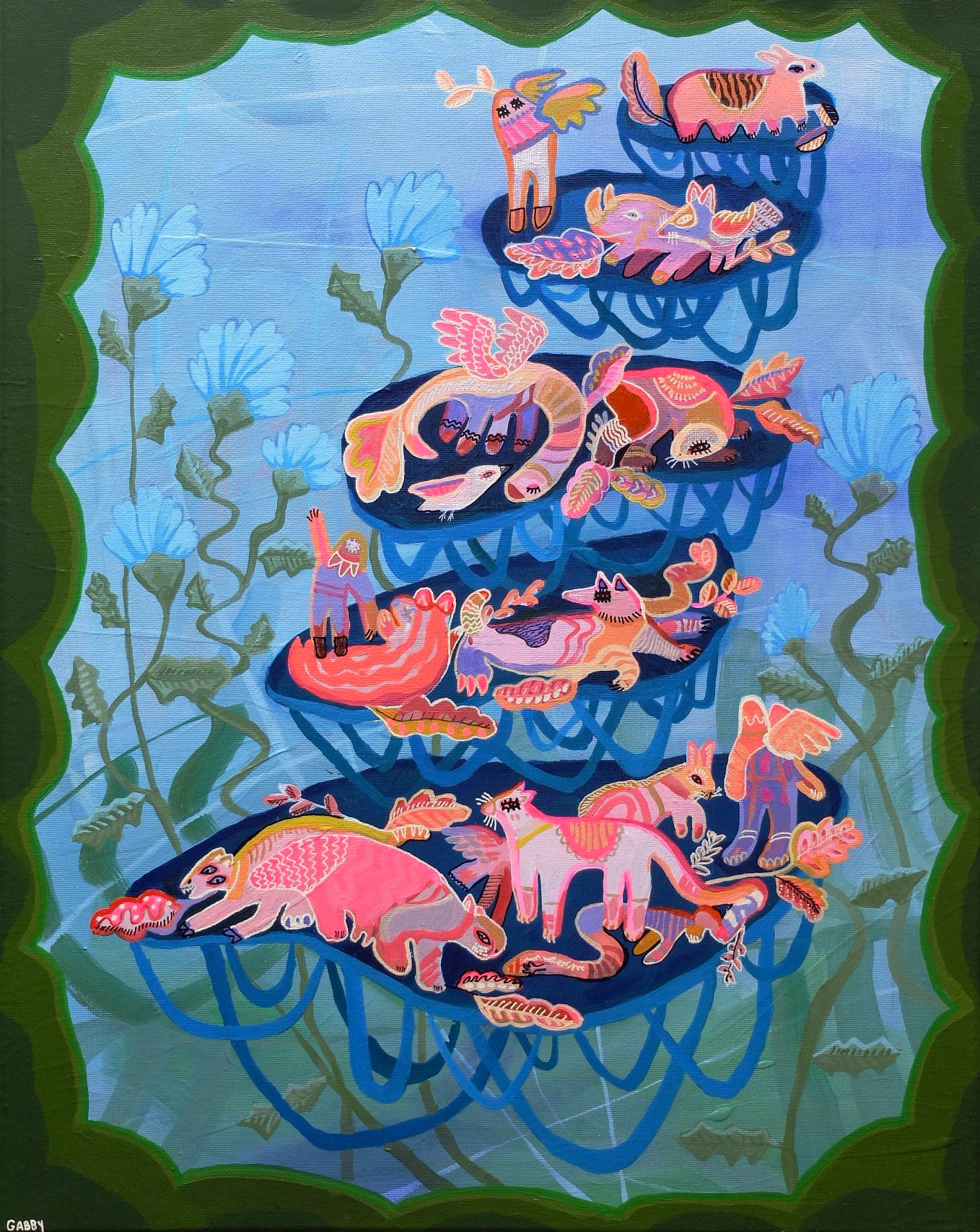 All of Us, 2022, 20"x16", acrylic and ink on canvas. 