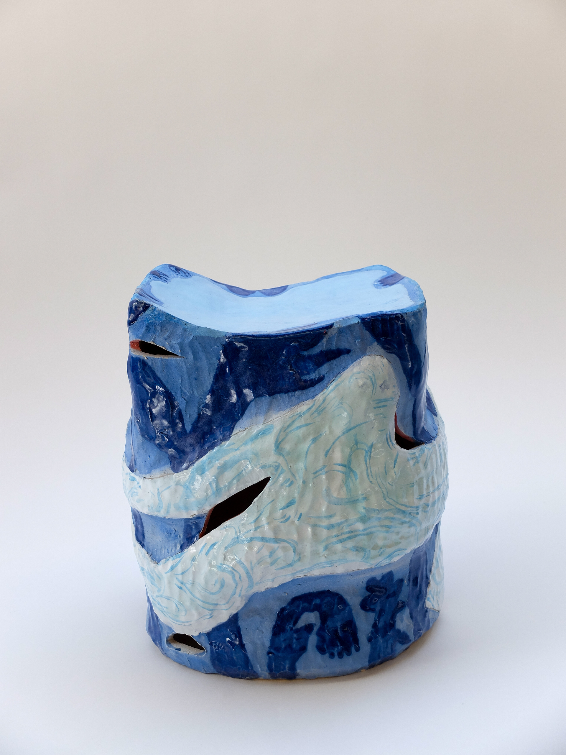 Chasing, stoneware, stains, glazes, 14.25" x 10" x 12", 2026