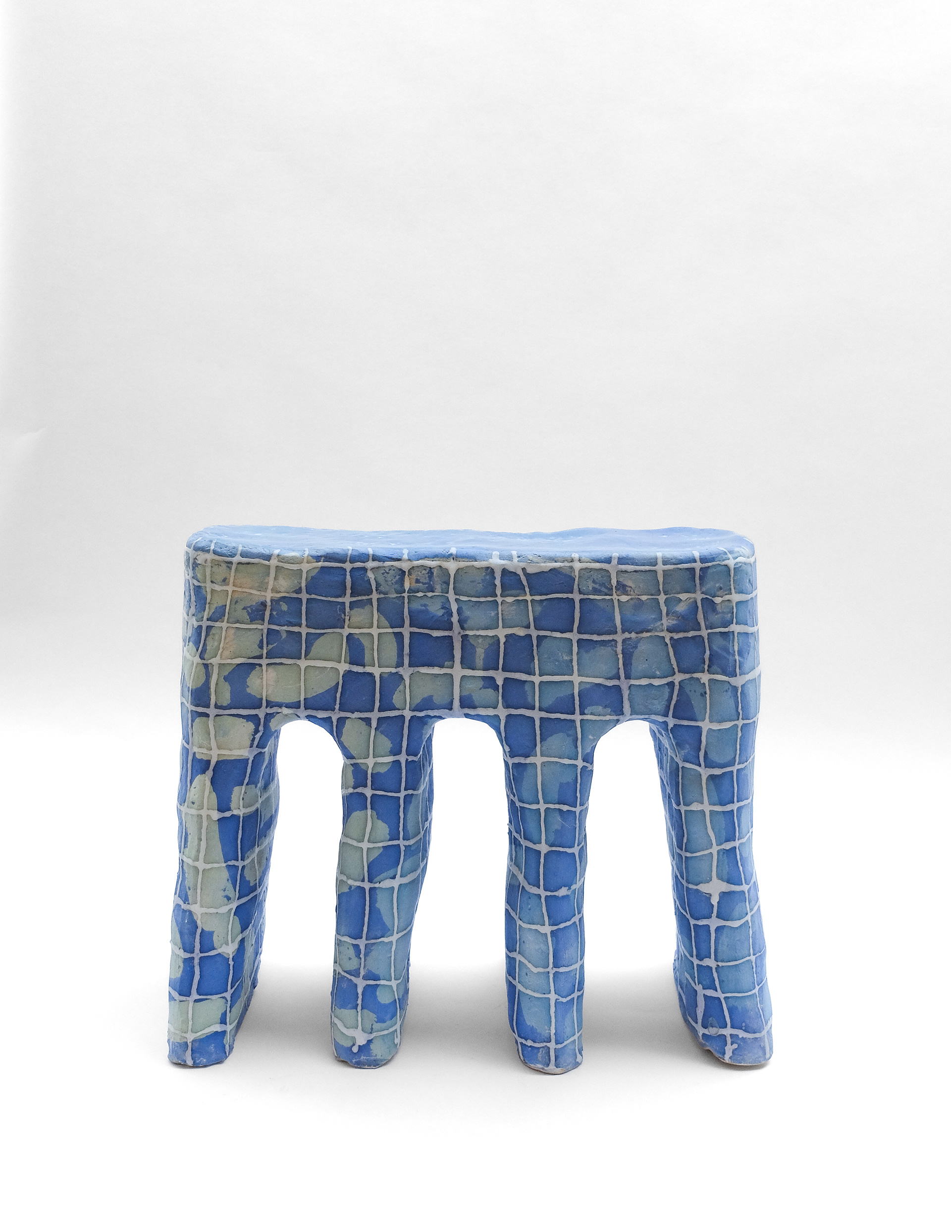 Grid Stool, 2025, 8”x15”x19”, stoneware, stains, glaze. 