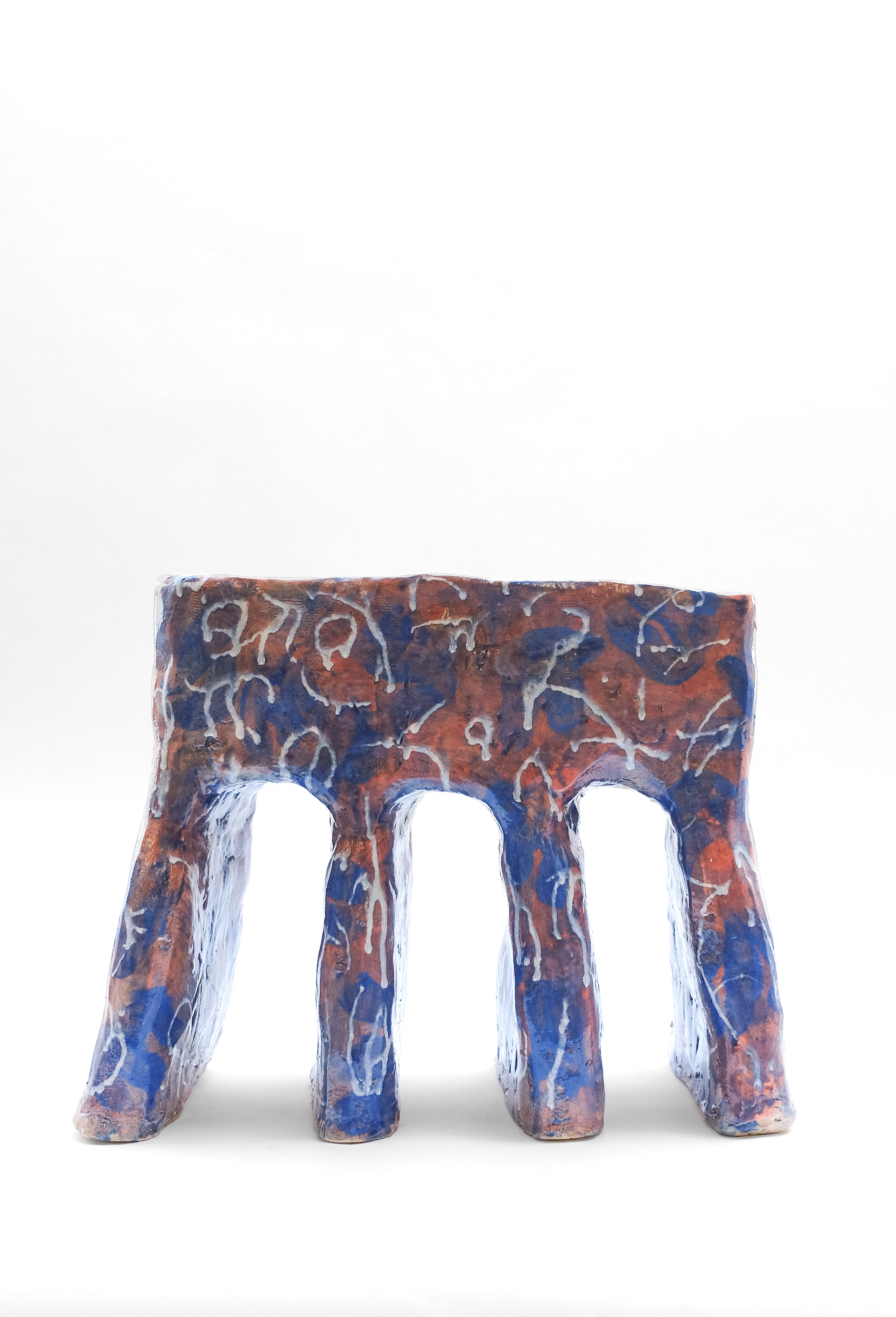 2nd Seat, 2025, 8”x15”x19”, stoneware, stains, glaze.