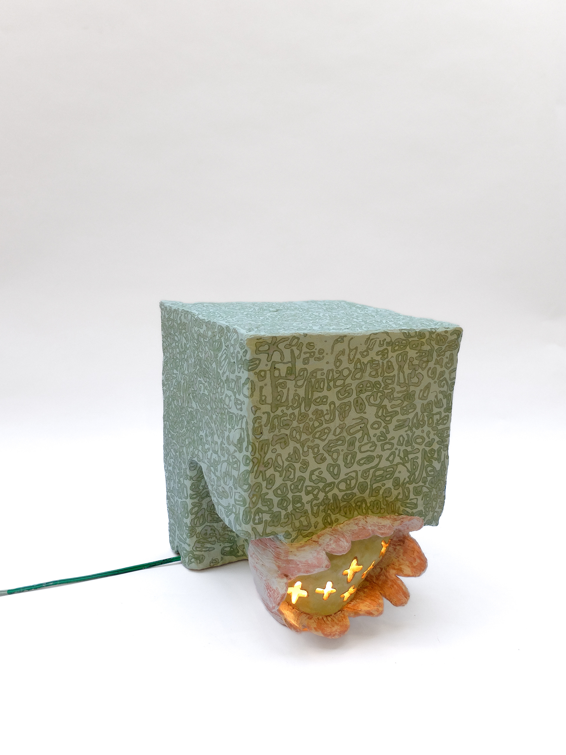 Lighted Flower Seat, 2025, stoneware, glaze, lighting components.