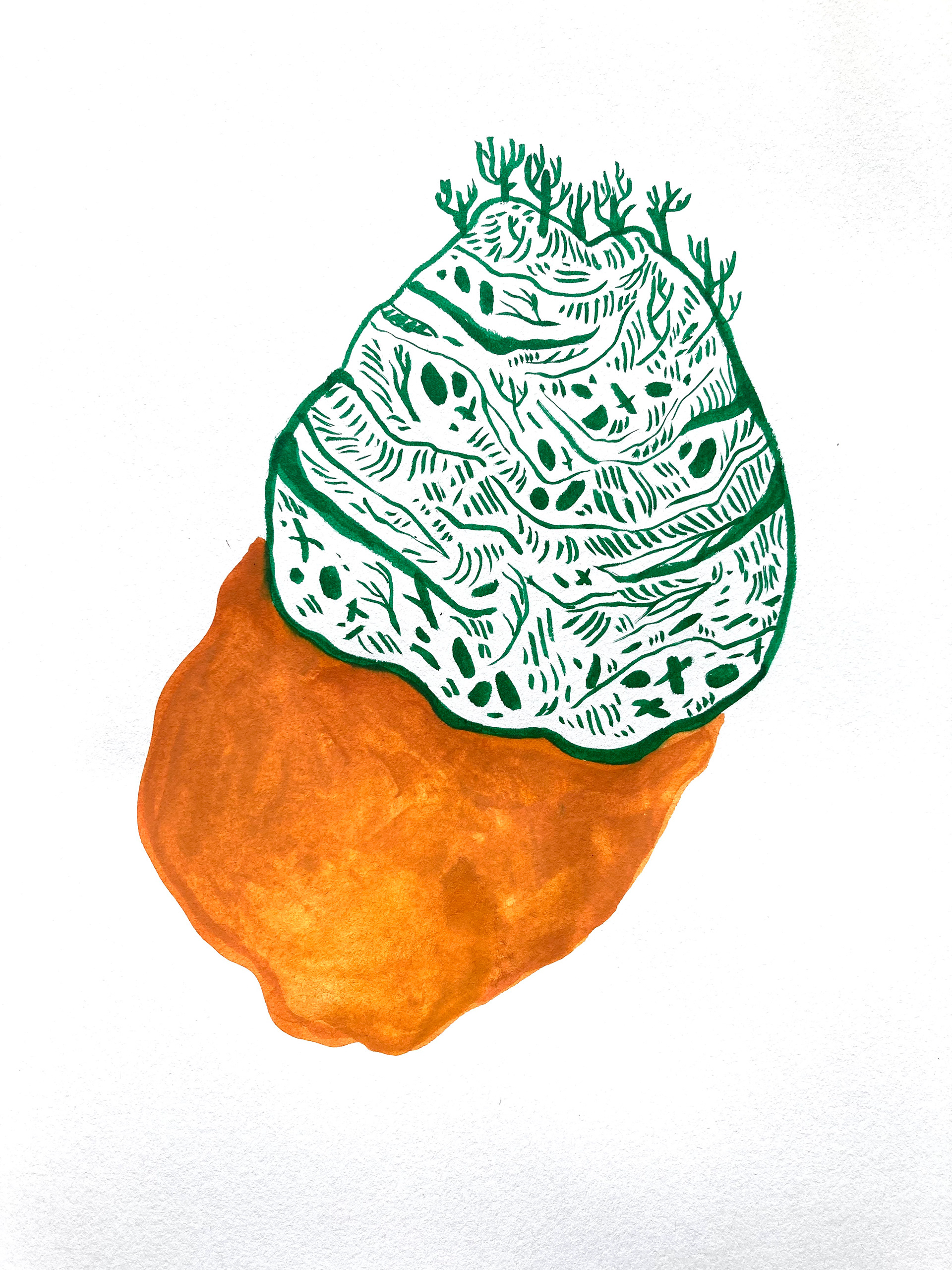 ink and watercolor study, 2022, 4"x4"