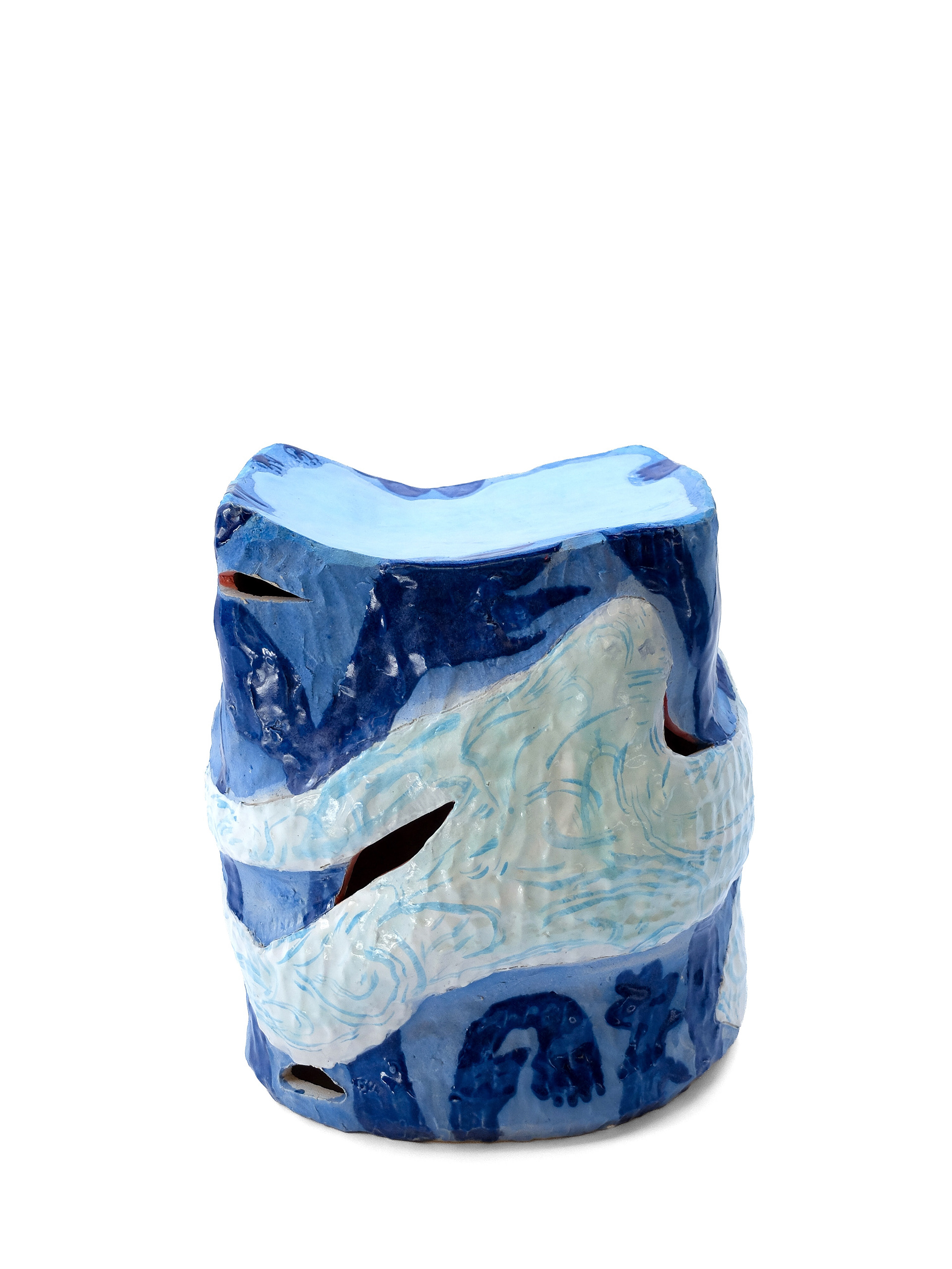 Chasing, stoneware, stains, glazes, 14.25" x 10" x 12", 2026