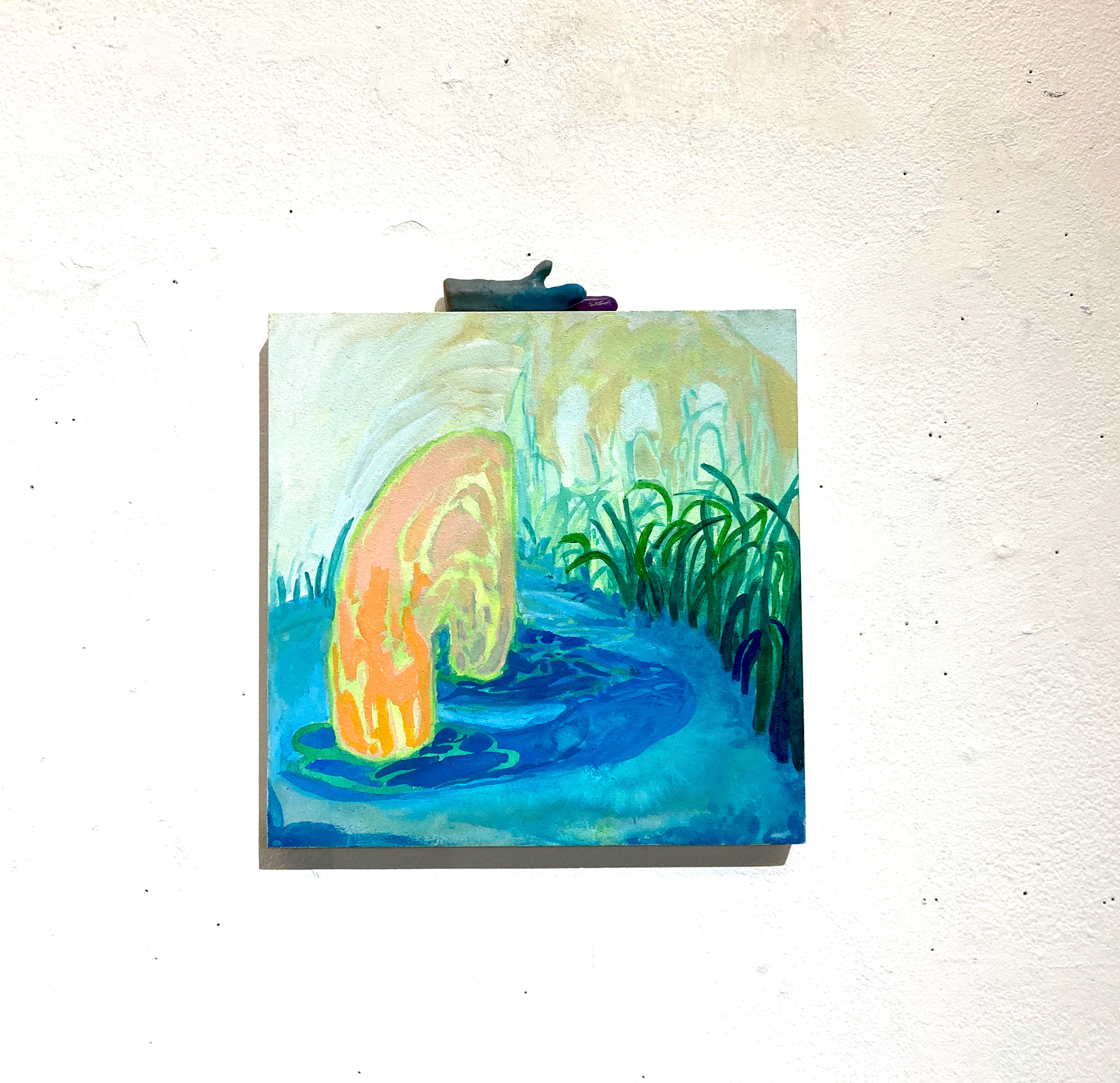 Pond, acrylic on board, 8"x8", 2024.