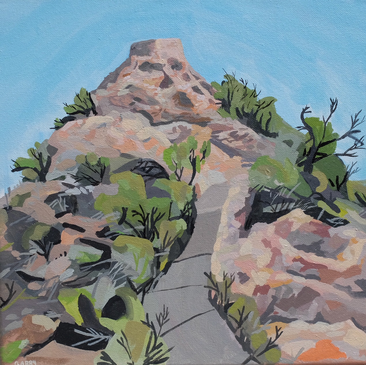 Tuzigoot National Monument. 12"x12" acrylic on canvas. 3 hours plein air.