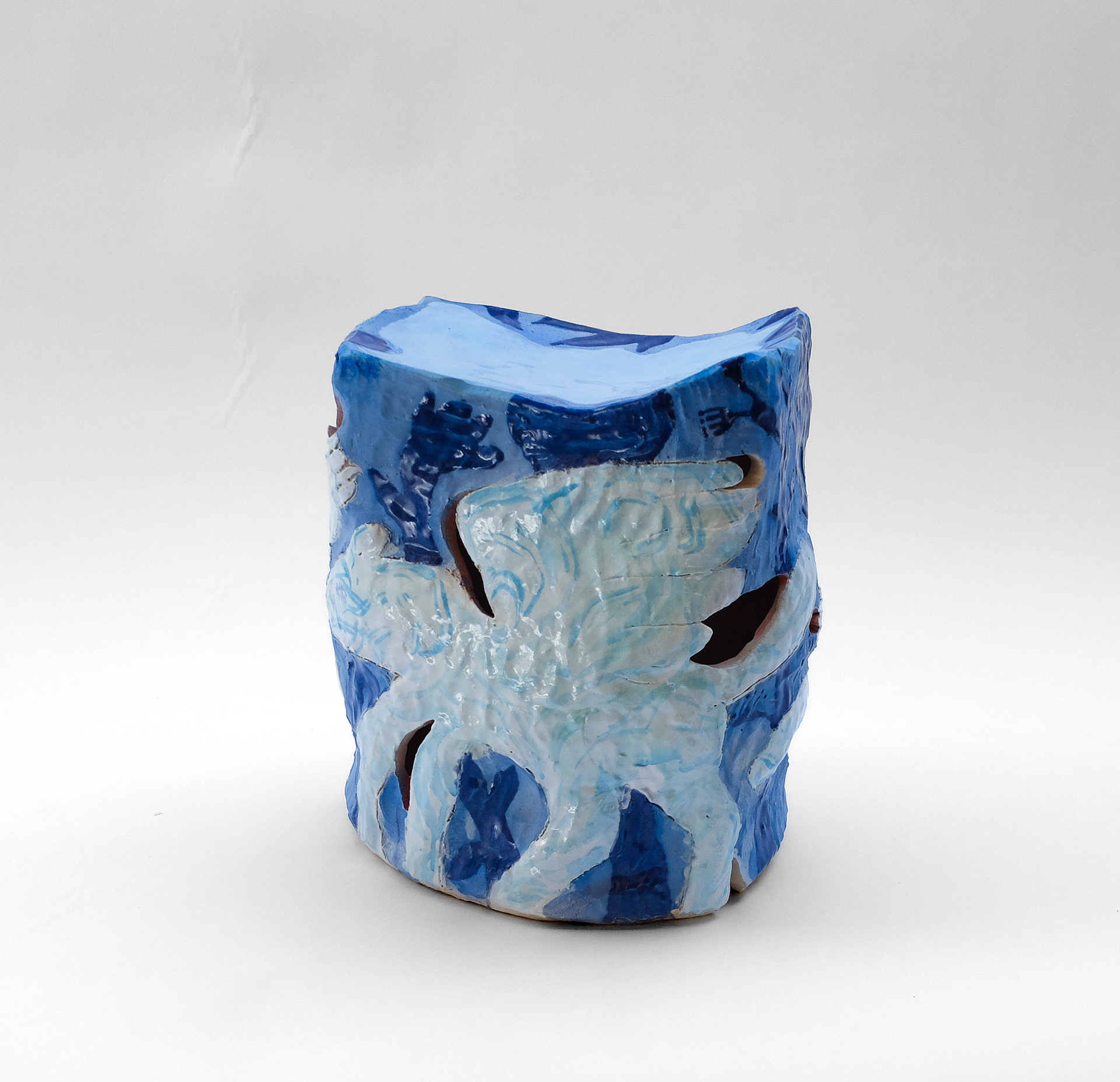 Chasing, stoneware, stains, glazes, 14.25" x 10" x 12", 2026
