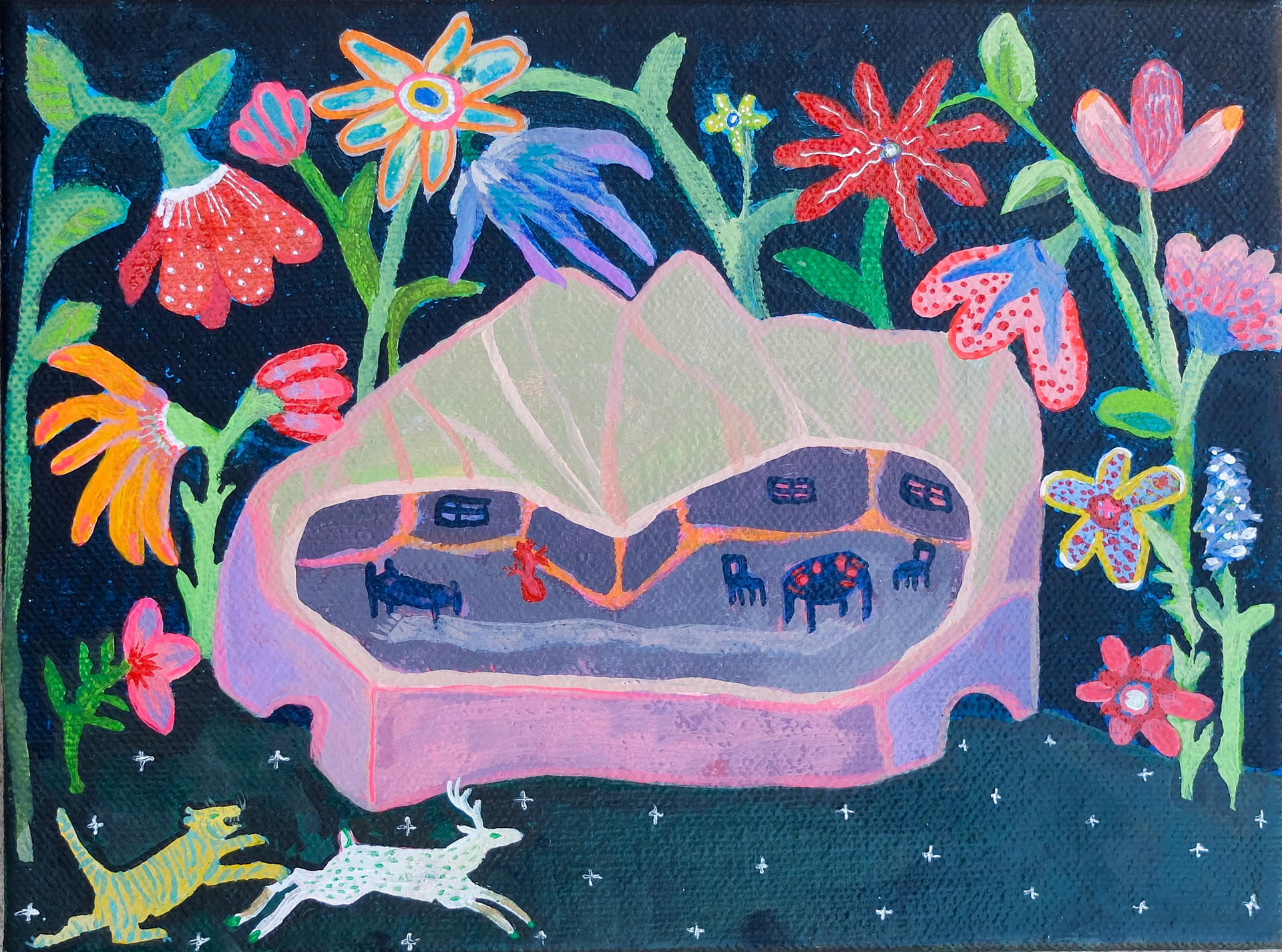 Night Games, 2026, 6"x8" acrylic on canvas