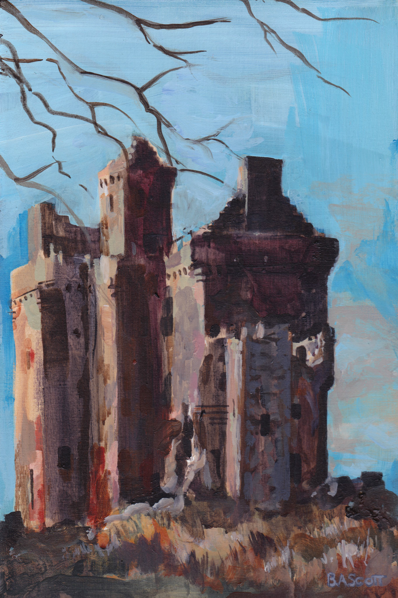 Balvaird Castle, acrylic on wood