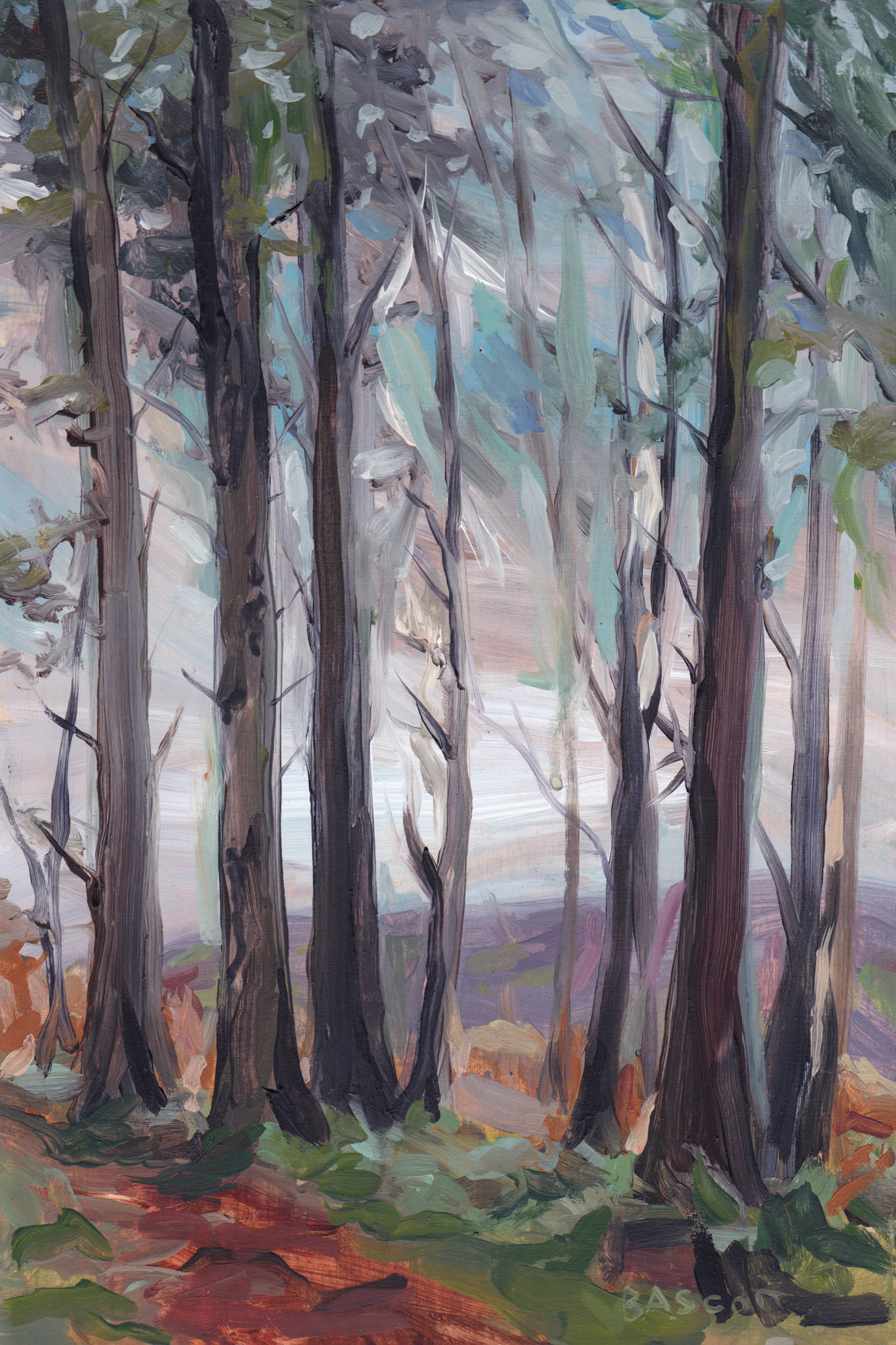 Among the trees, Kinnoull, acrylic on wood