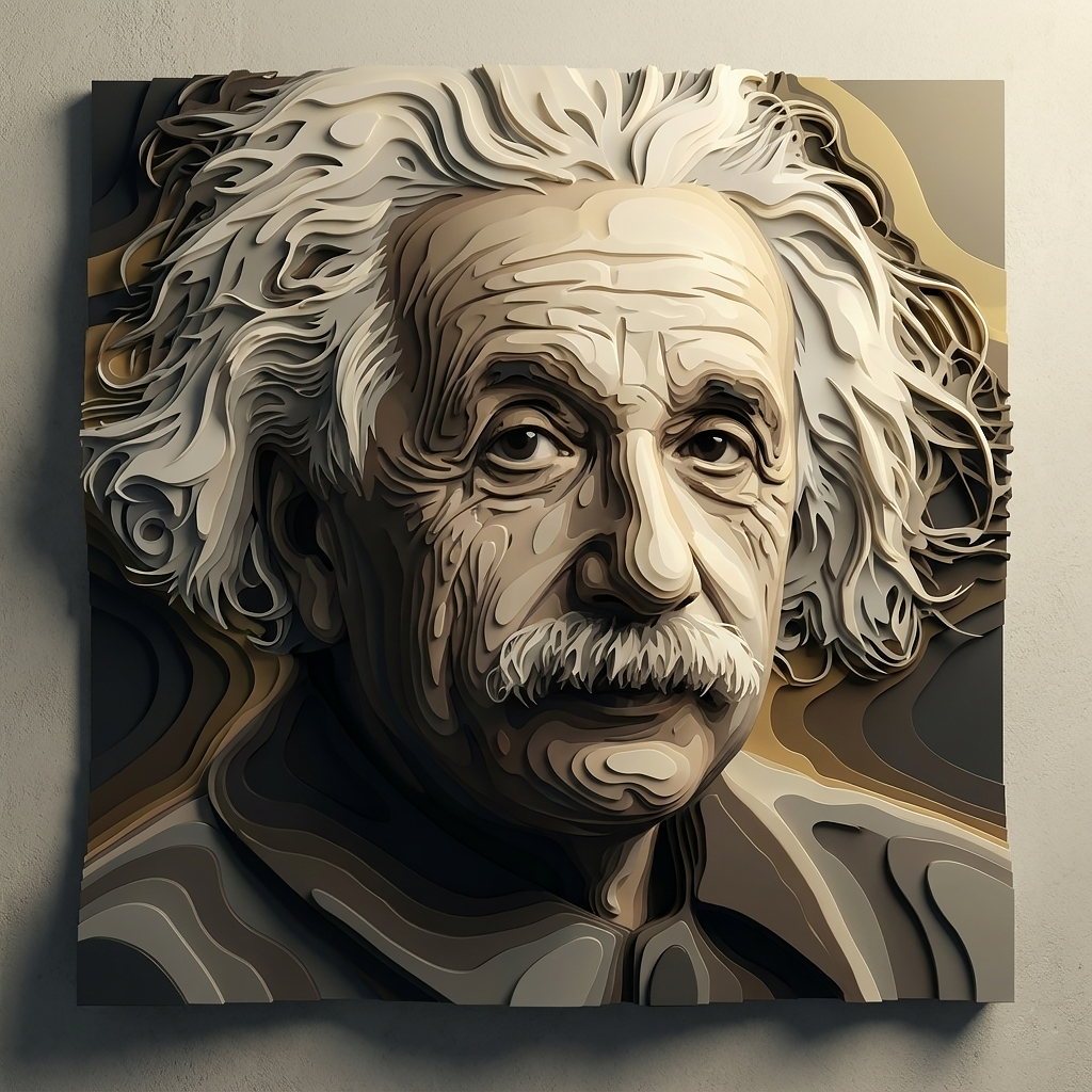 Albert Eistein TopoFace 3D portrait. Wall art by Yalos Art Studio
