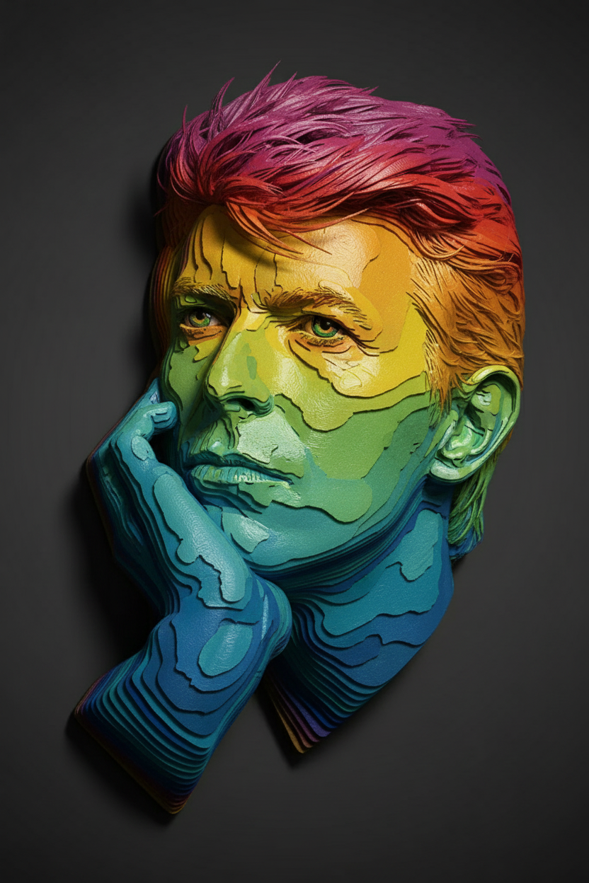 David Bowie Detail of silk-finish polymer surface and layered topographic edges