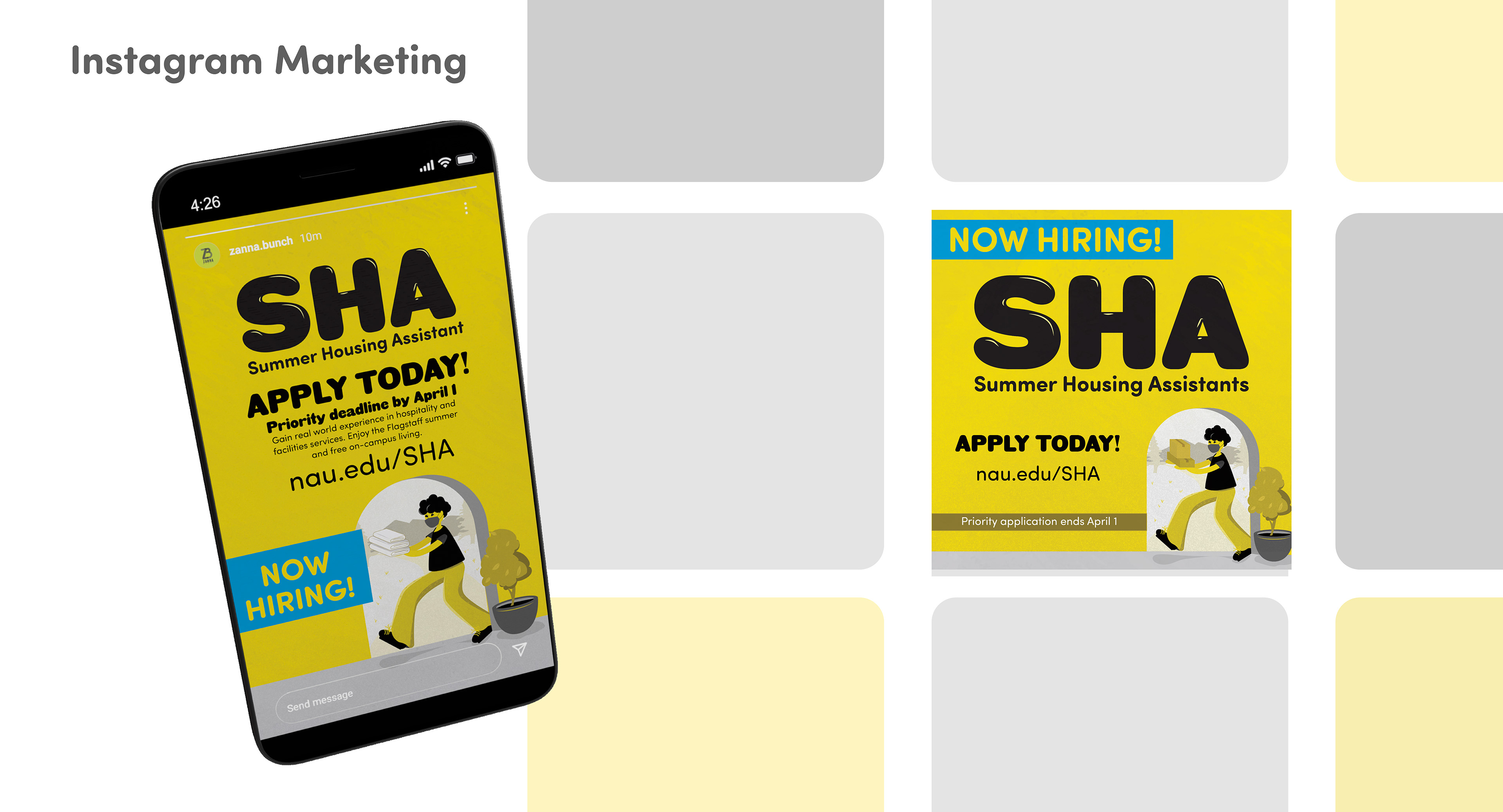 image of a cell phone with the SHA instagram marketing