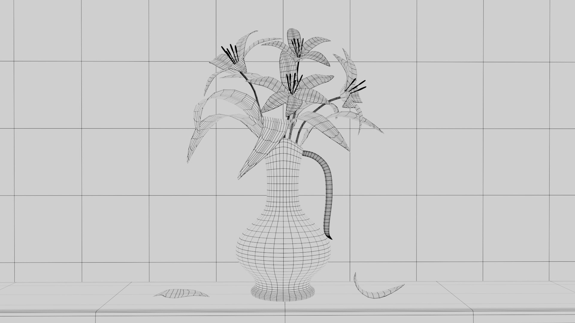 Flower Vase Still Life wireframe (Modelling)