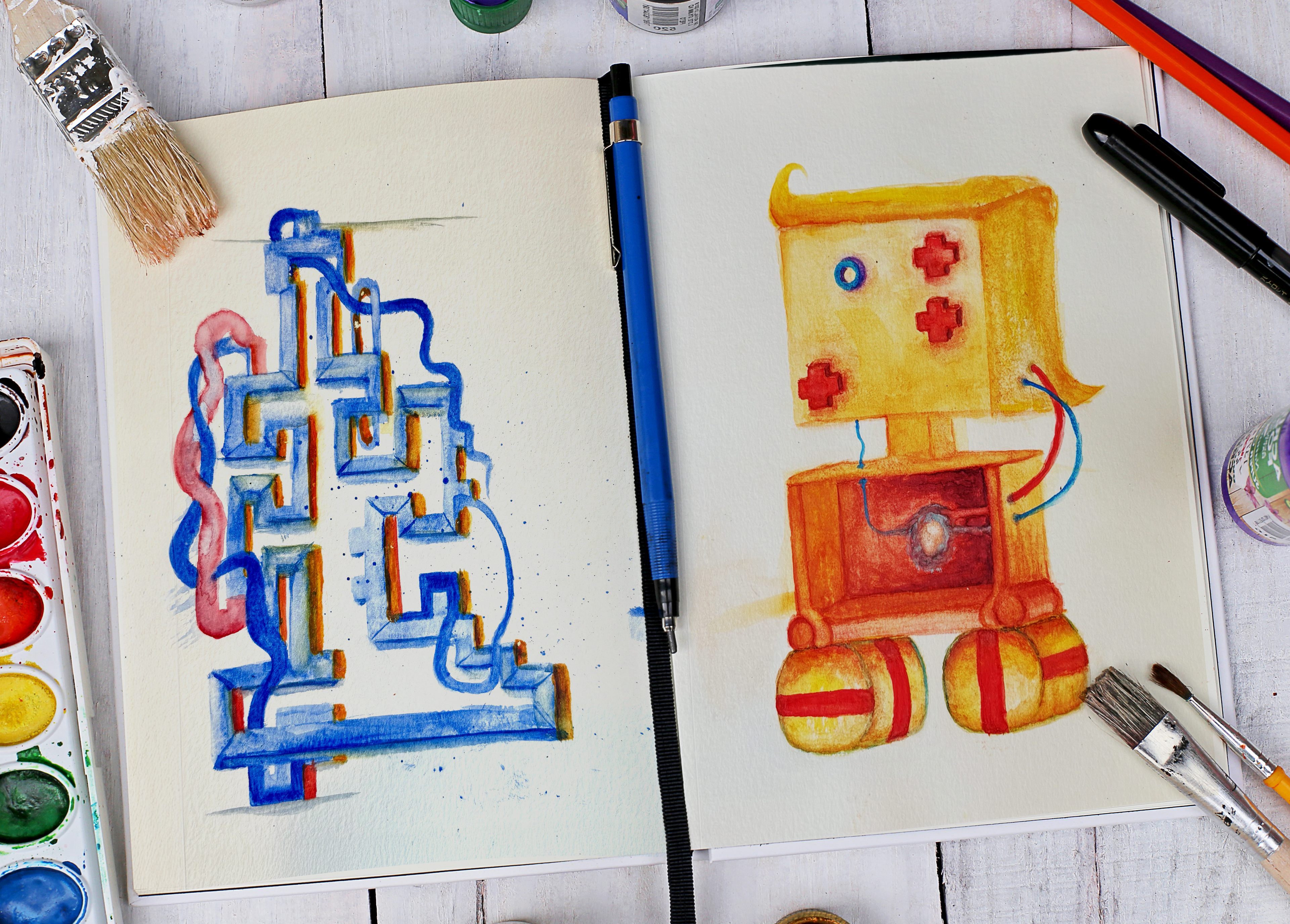 Watercolors in Sketchbook 8x10