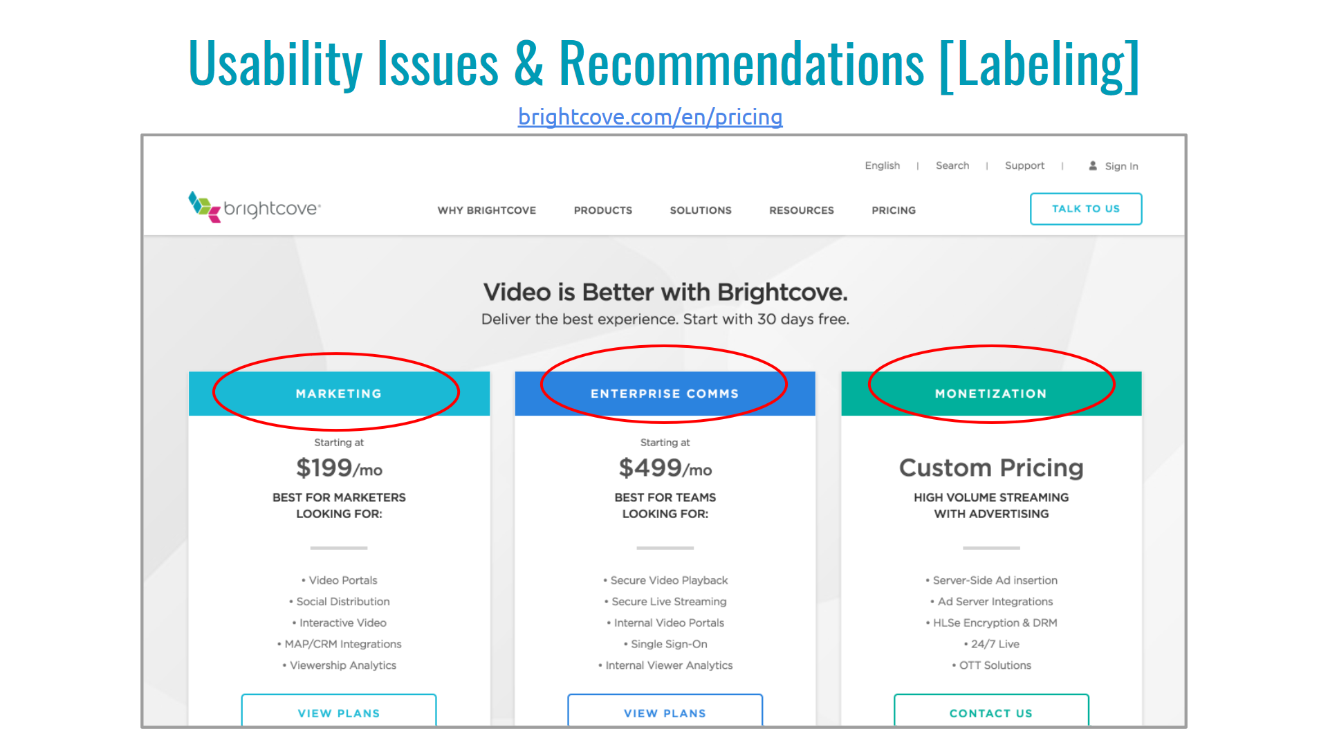 Screenshot from the Brightcove pricing page.