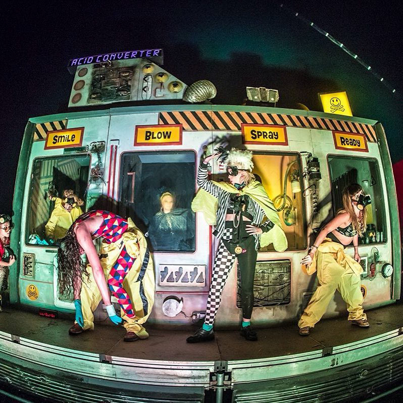 Letting it all go as the Disco Jester in Fatboy Slim's Acid Converter, at the Creamfields festival.