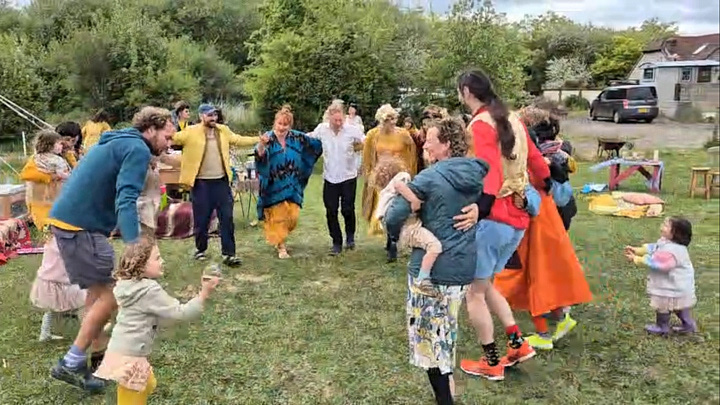 All ages dancing on wild beats.