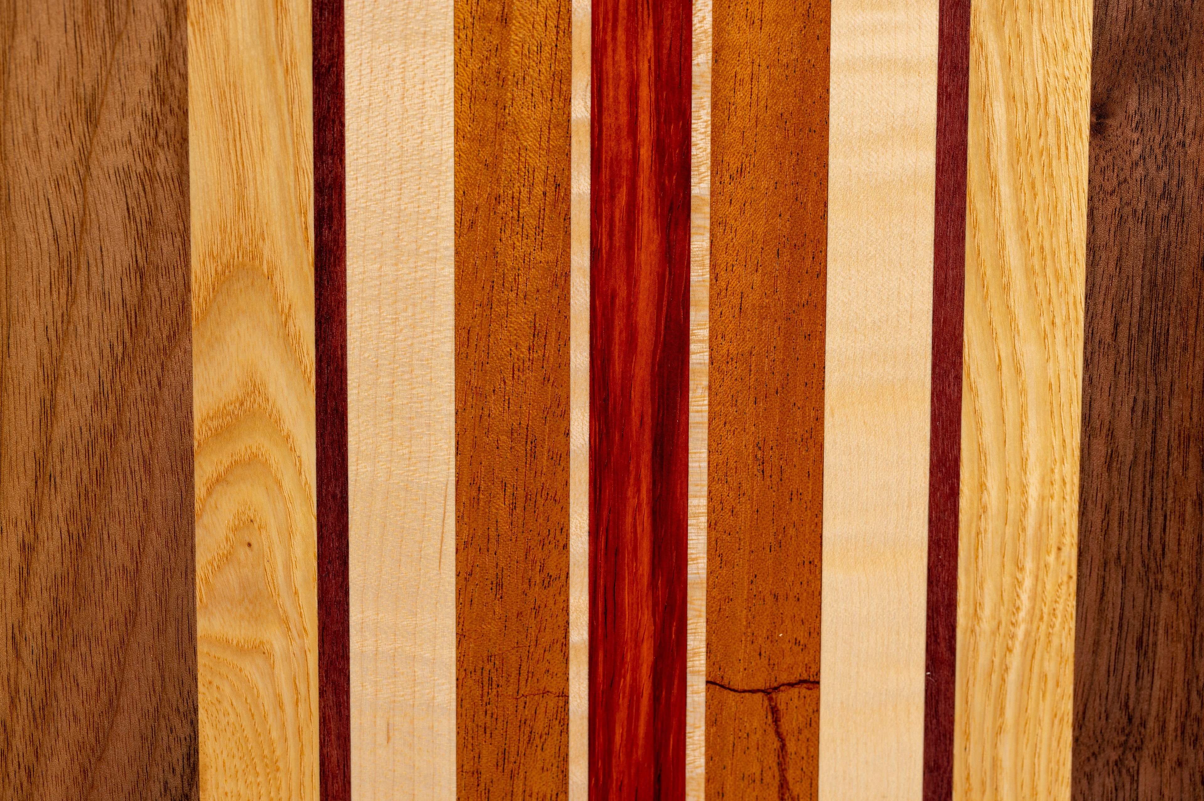 Walnut, Ash, Purpleheart, Hard Maple, African Mahogany, Curly Maple, Padauk